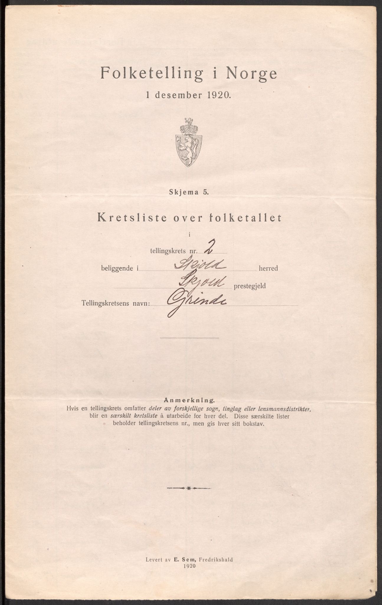 SAST, Folketelling 1920 for 1154 Skjold herred, 1920, s. 10