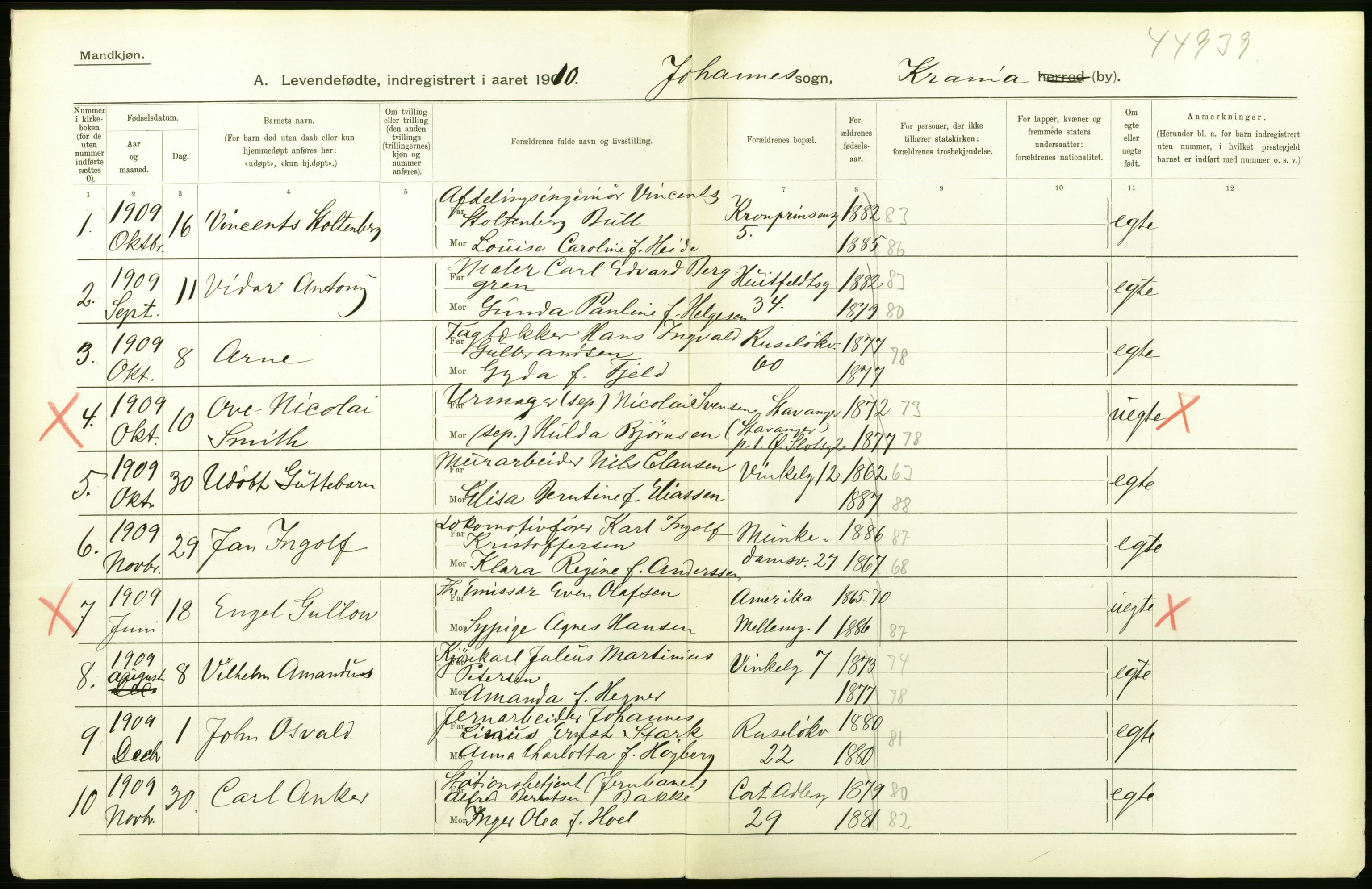 Statistisk sentralbyrå, Sosiodemografiske emner, Befolkning, AV/RA-S-2228/D/Df/Dfa/Dfah/L0006: Kristiania: Levendefødte menn., 1910, s. 244
