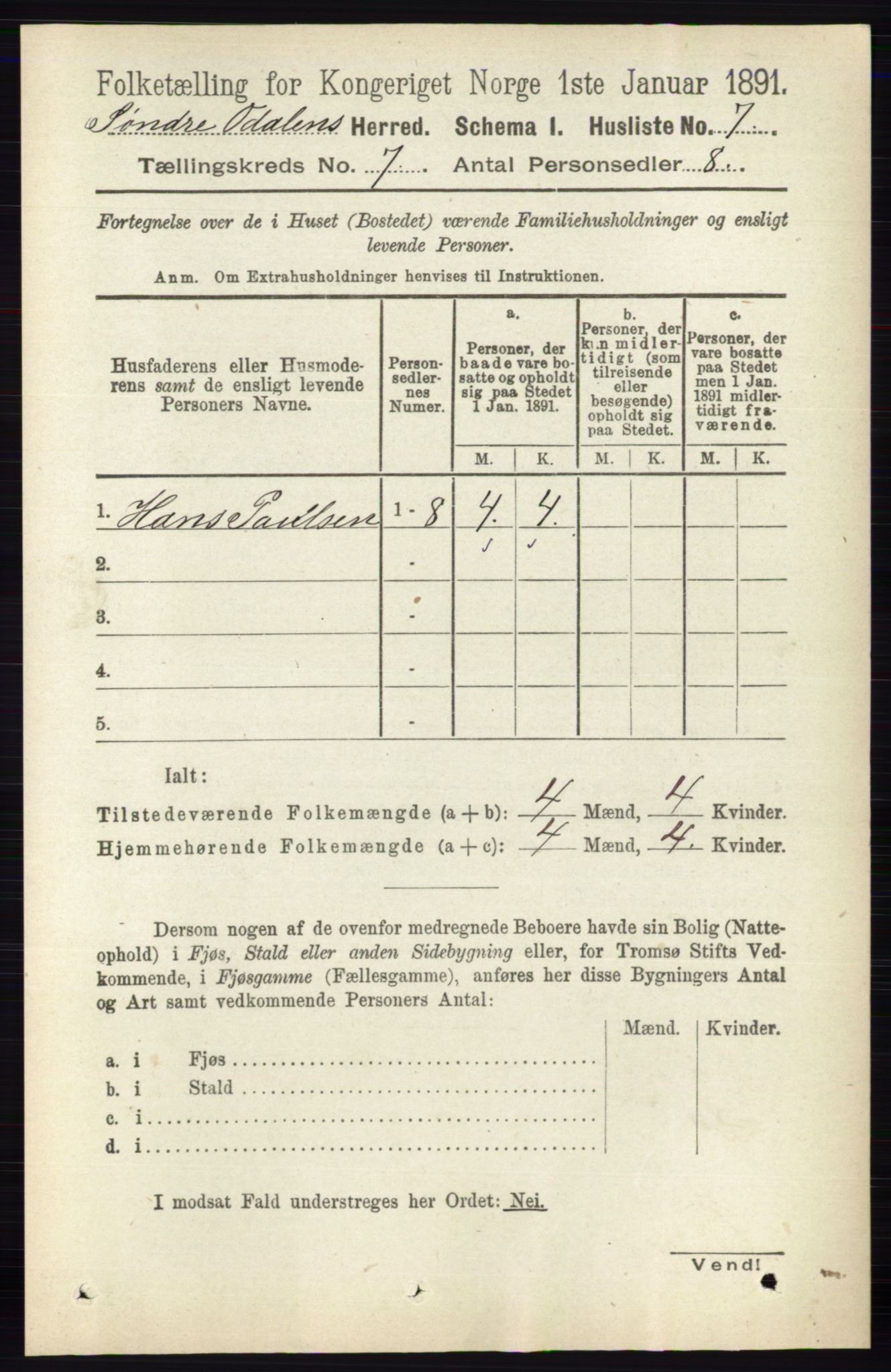 RA, Folketelling 1891 for 0419 Sør-Odal herred, 1891, s. 3498