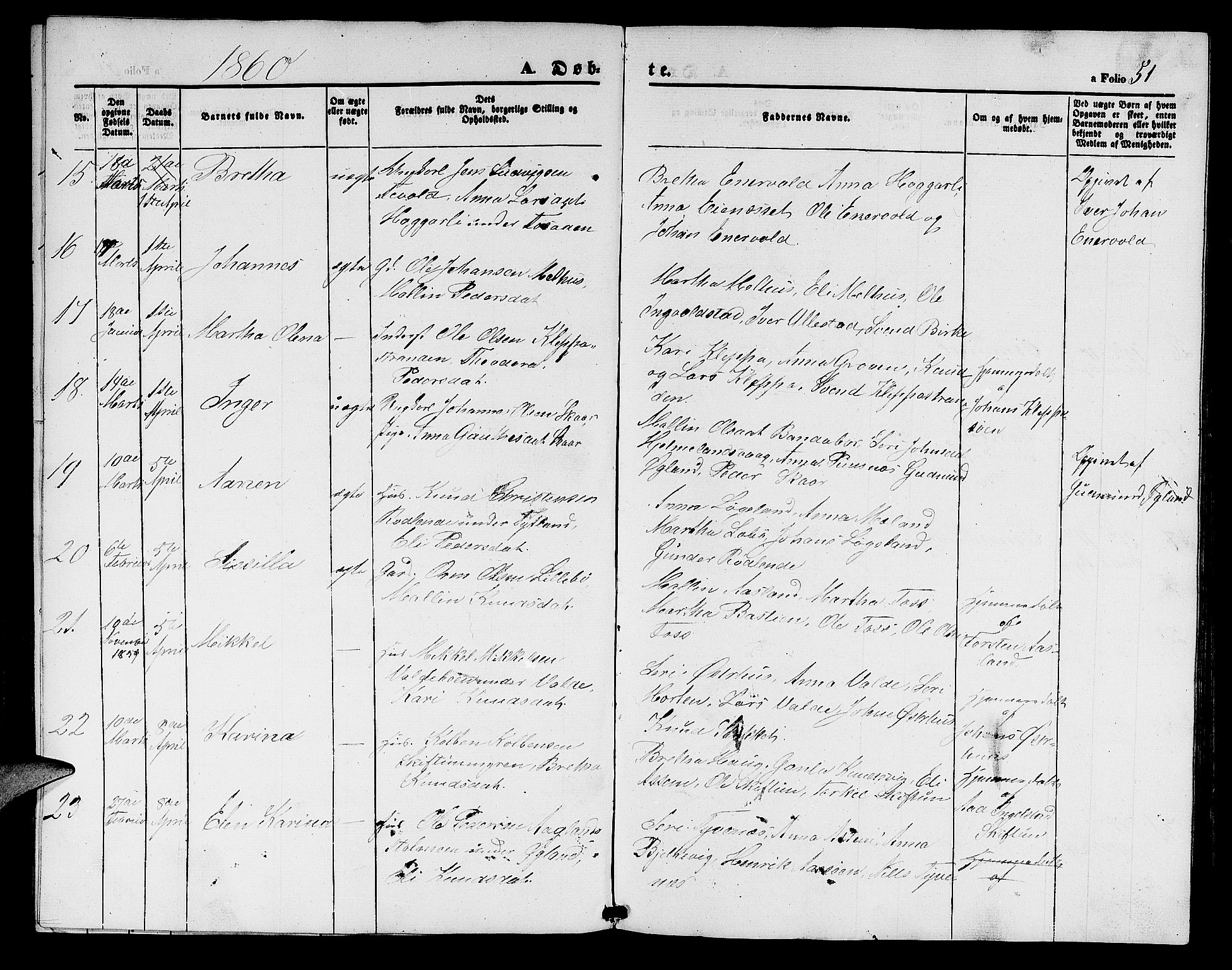 Hjelmeland sokneprestkontor, AV/SAST-A-101843/01/V/L0004: Klokkerbok nr. B 4, 1853-1883, s. 51