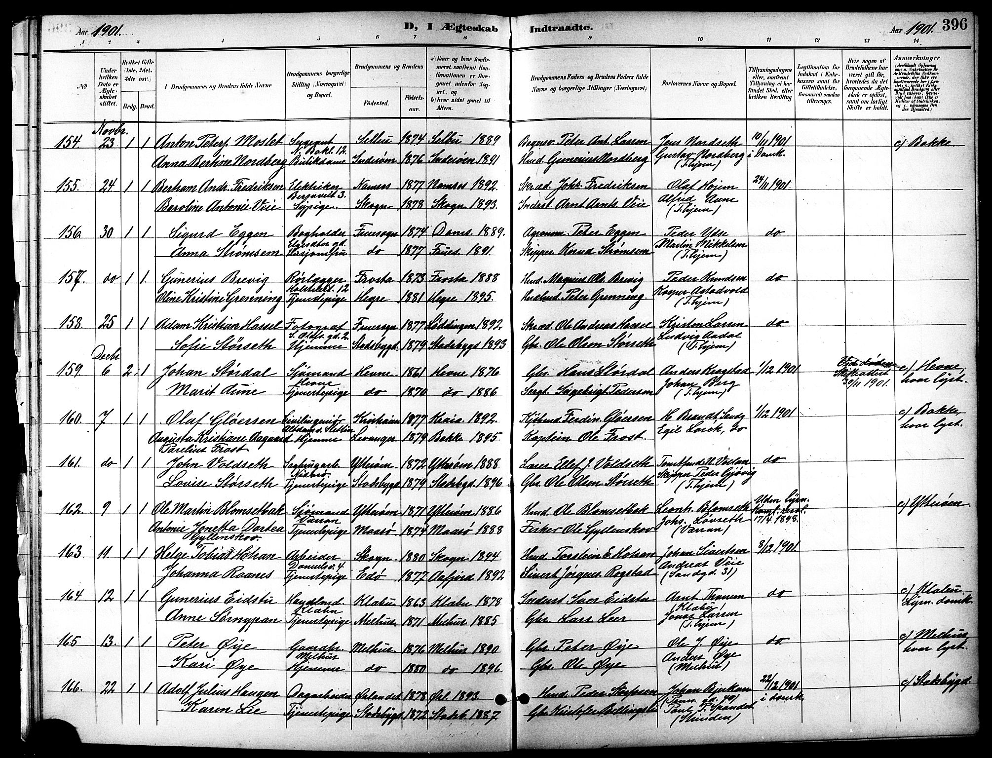 Ministerialprotokoller, klokkerbøker og fødselsregistre - Sør-Trøndelag, AV/SAT-A-1456/601/L0094: Klokkerbok nr. 601C12, 1898-1911, s. 396