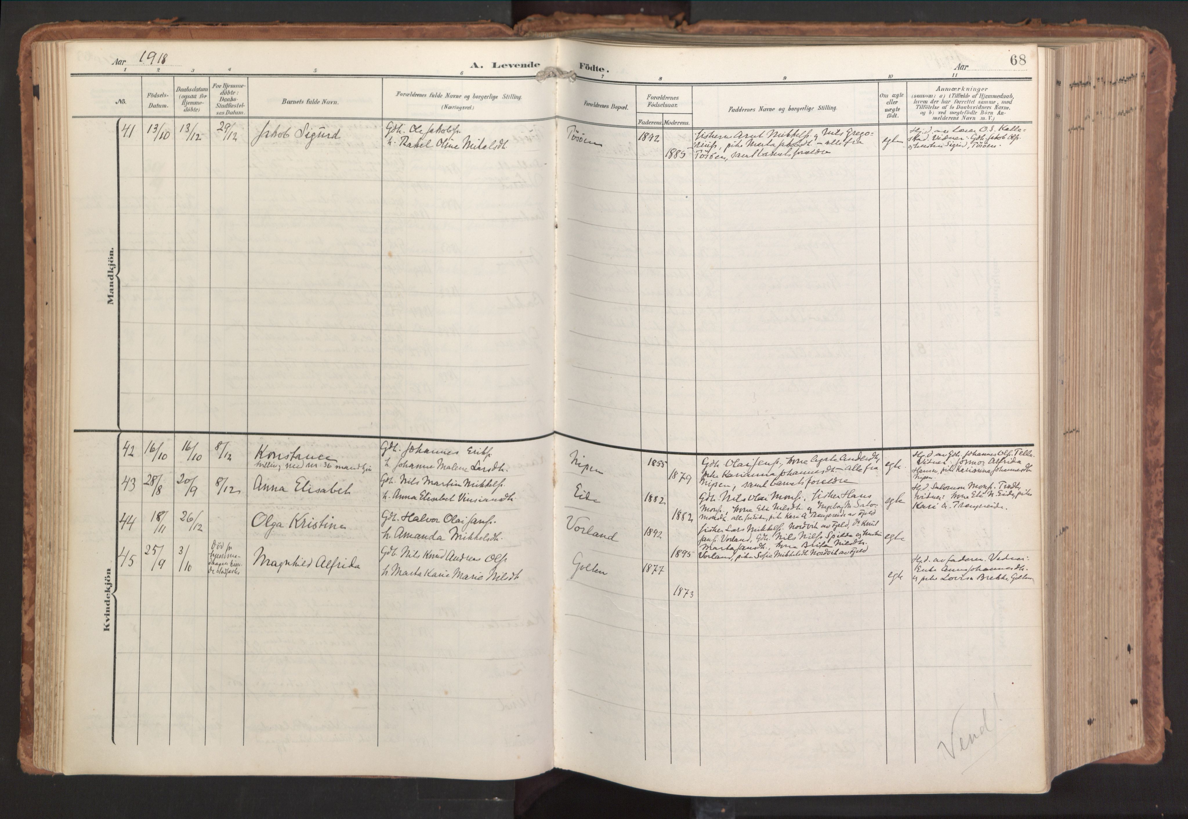 Sund sokneprestembete, AV/SAB-A-99930: Ministerialbok nr. B 2, 1907-1926, s. 68