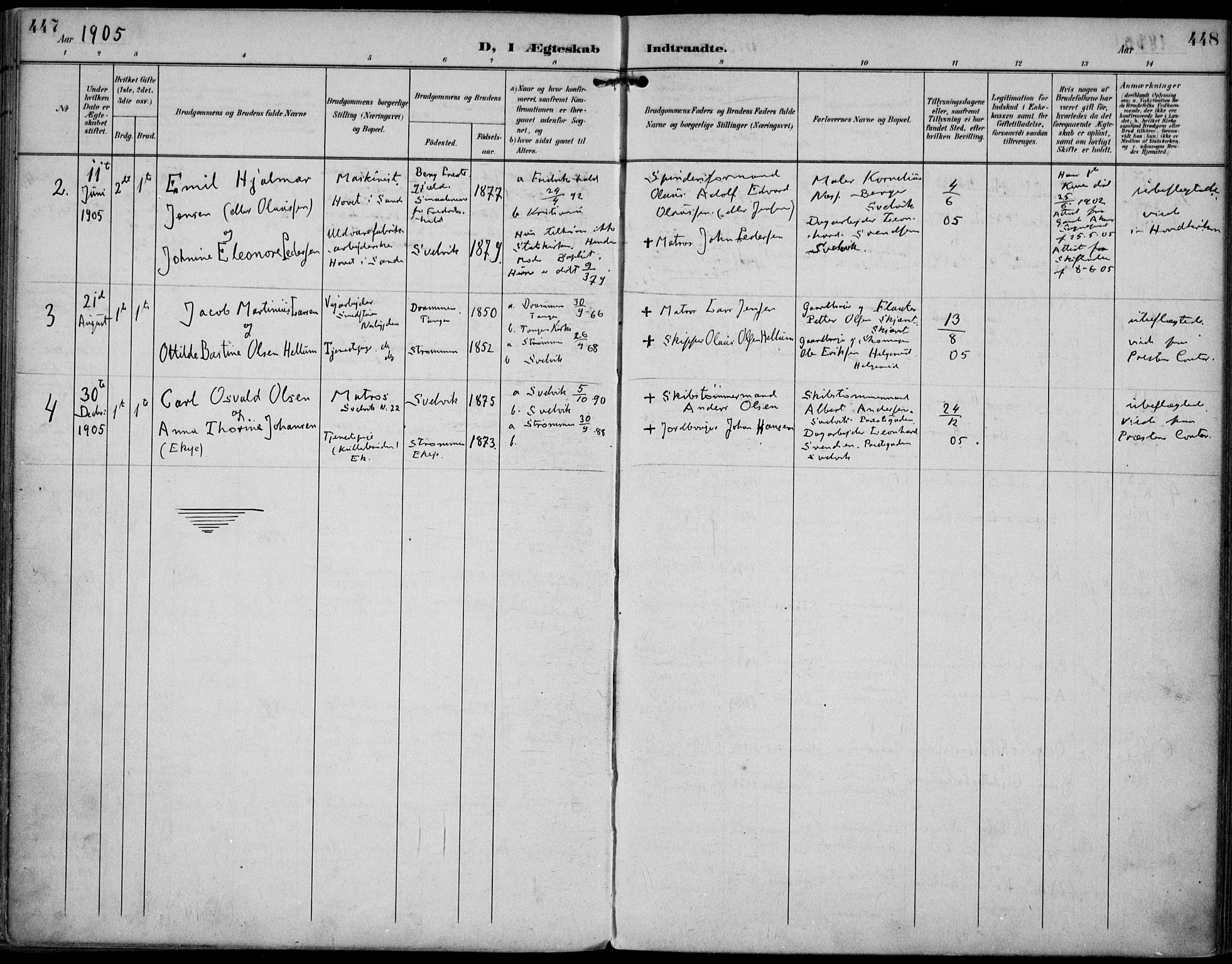 Strømm kirkebøker, AV/SAKO-A-322/F/Fa/L0005: Ministerialbok nr. I 5, 1898-1919, s. 447-448