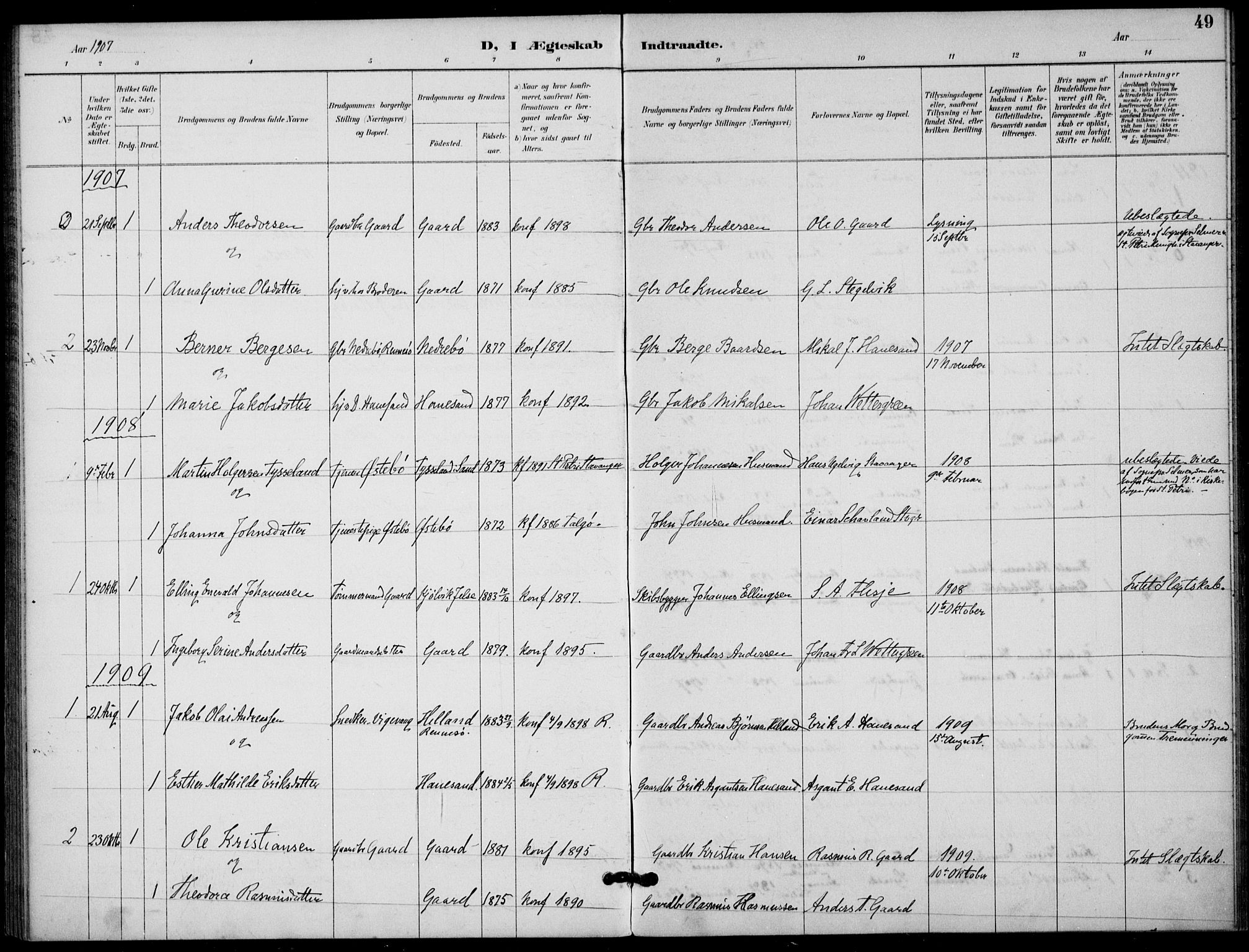 Finnøy sokneprestkontor, AV/SAST-A-101825/H/Ha/Haa/L0012: Ministerialbok nr. A 12, 1889-1917, s. 49