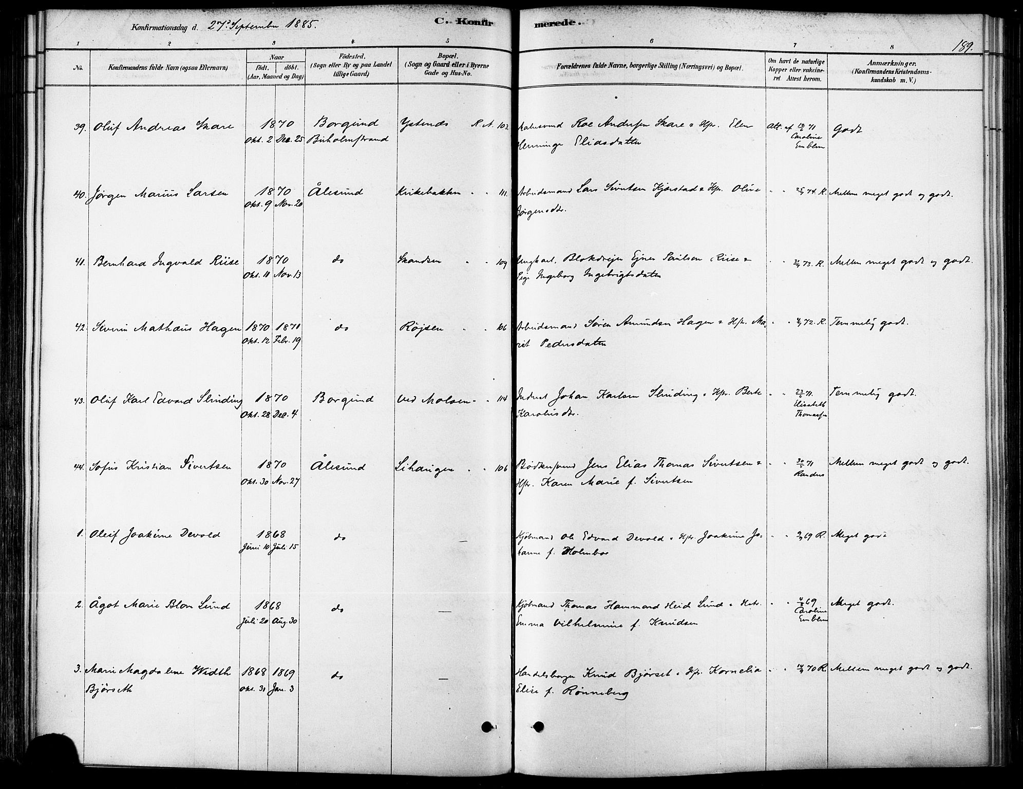 Ministerialprotokoller, klokkerbøker og fødselsregistre - Møre og Romsdal, SAT/A-1454/529/L0454: Ministerialbok nr. 529A04, 1878-1885, s. 189
