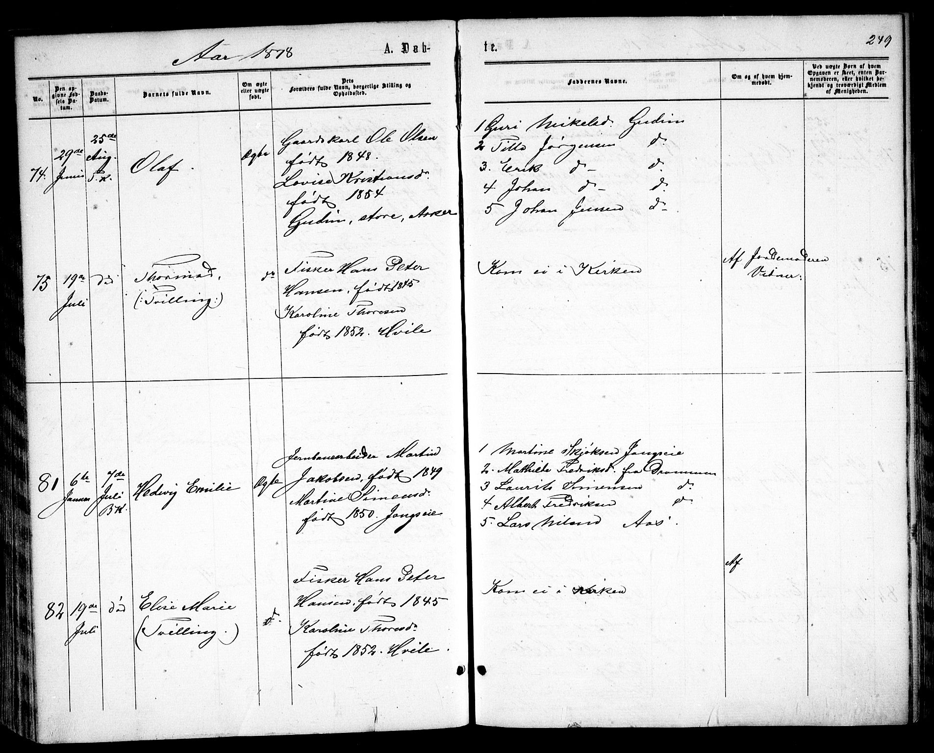 Asker prestekontor Kirkebøker, SAO/A-10256a/F/Fa/L0008: Ministerialbok nr. I 8, 1865-1878, s. 249
