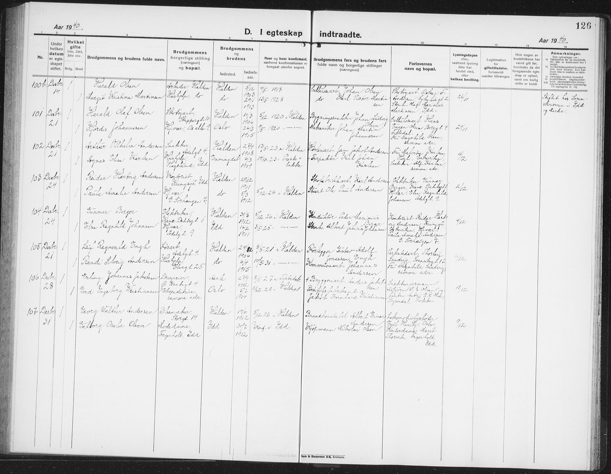 Halden prestekontor Kirkebøker, AV/SAO-A-10909/G/Ga/L0014: Klokkerbok nr. 14, 1925-1943, s. 126