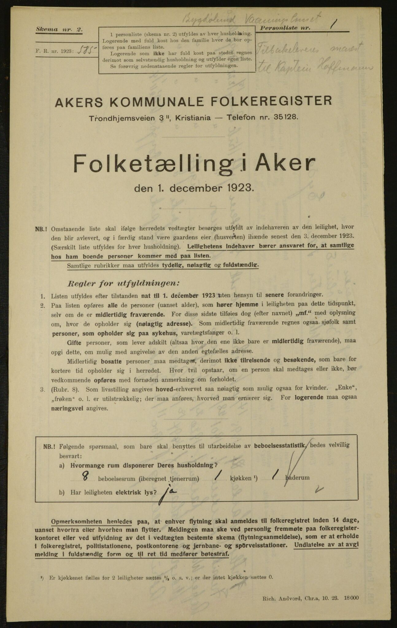 , Kommunal folketelling 1.12.1923 for Aker, 1923, s. 3411