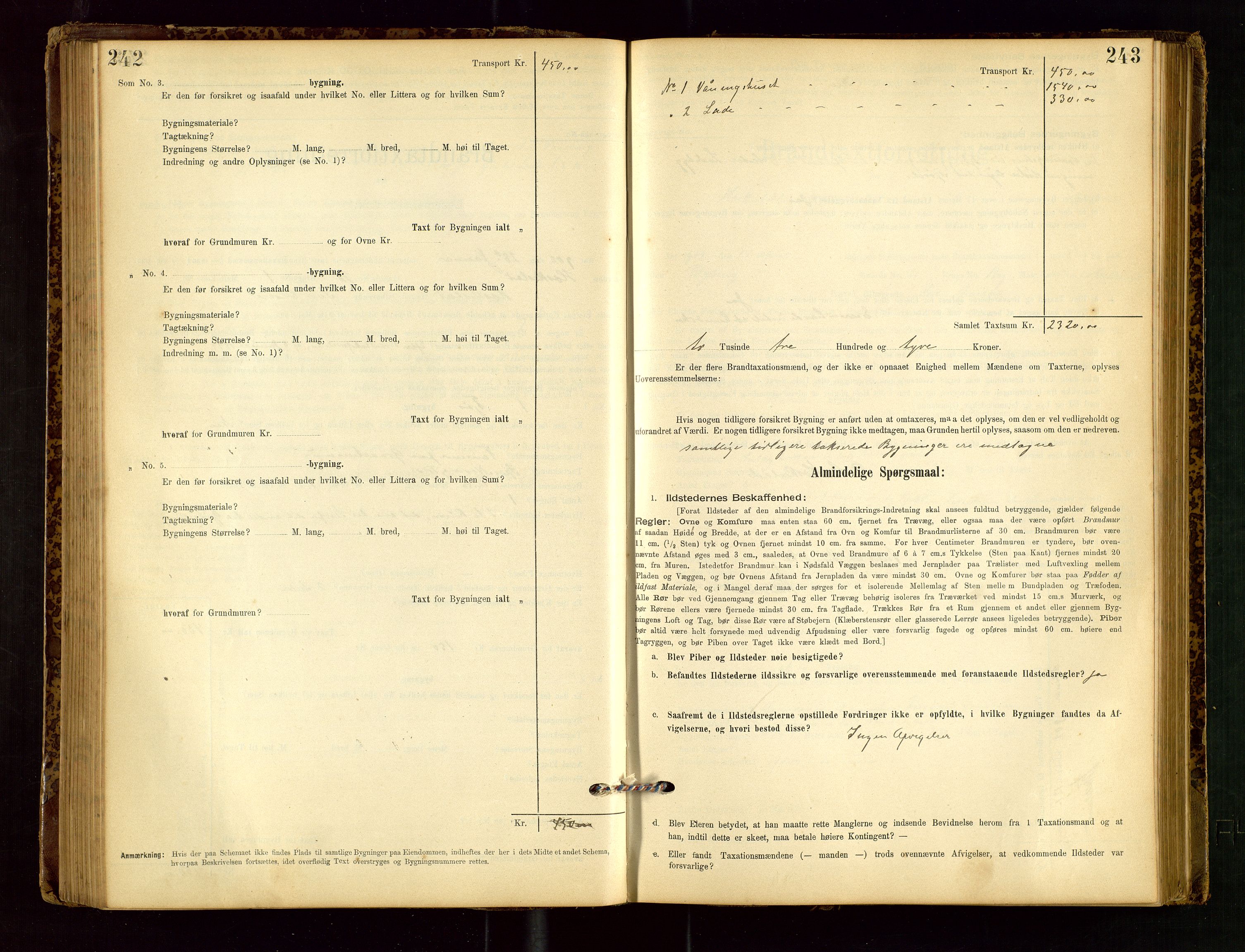 Heskestad lensmannskontor, SAST/A-100304/Gob/L0001: "Brandtaxationsprotokol", 1894-1915, s. 242-243