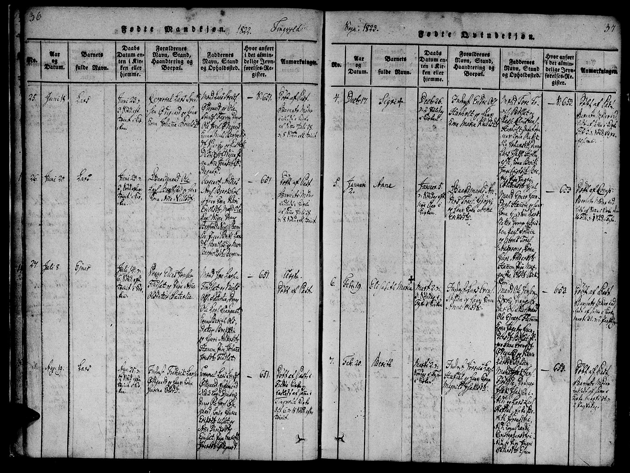 Ministerialprotokoller, klokkerbøker og fødselsregistre - Møre og Romsdal, AV/SAT-A-1454/586/L0982: Ministerialbok nr. 586A08, 1819-1829, s. 36-37