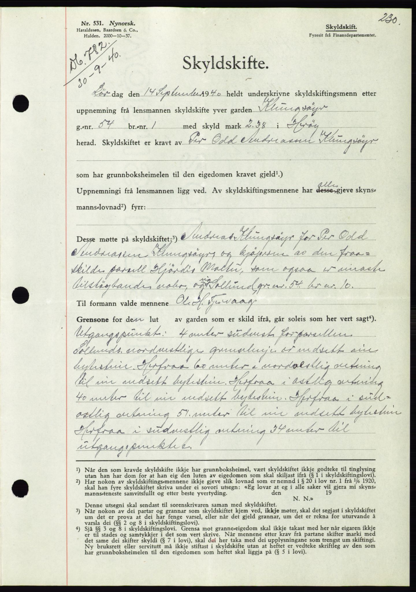 Søre Sunnmøre sorenskriveri, AV/SAT-A-4122/1/2/2C/L0070: Pantebok nr. 64, 1940-1941, Dagboknr: 782/1940