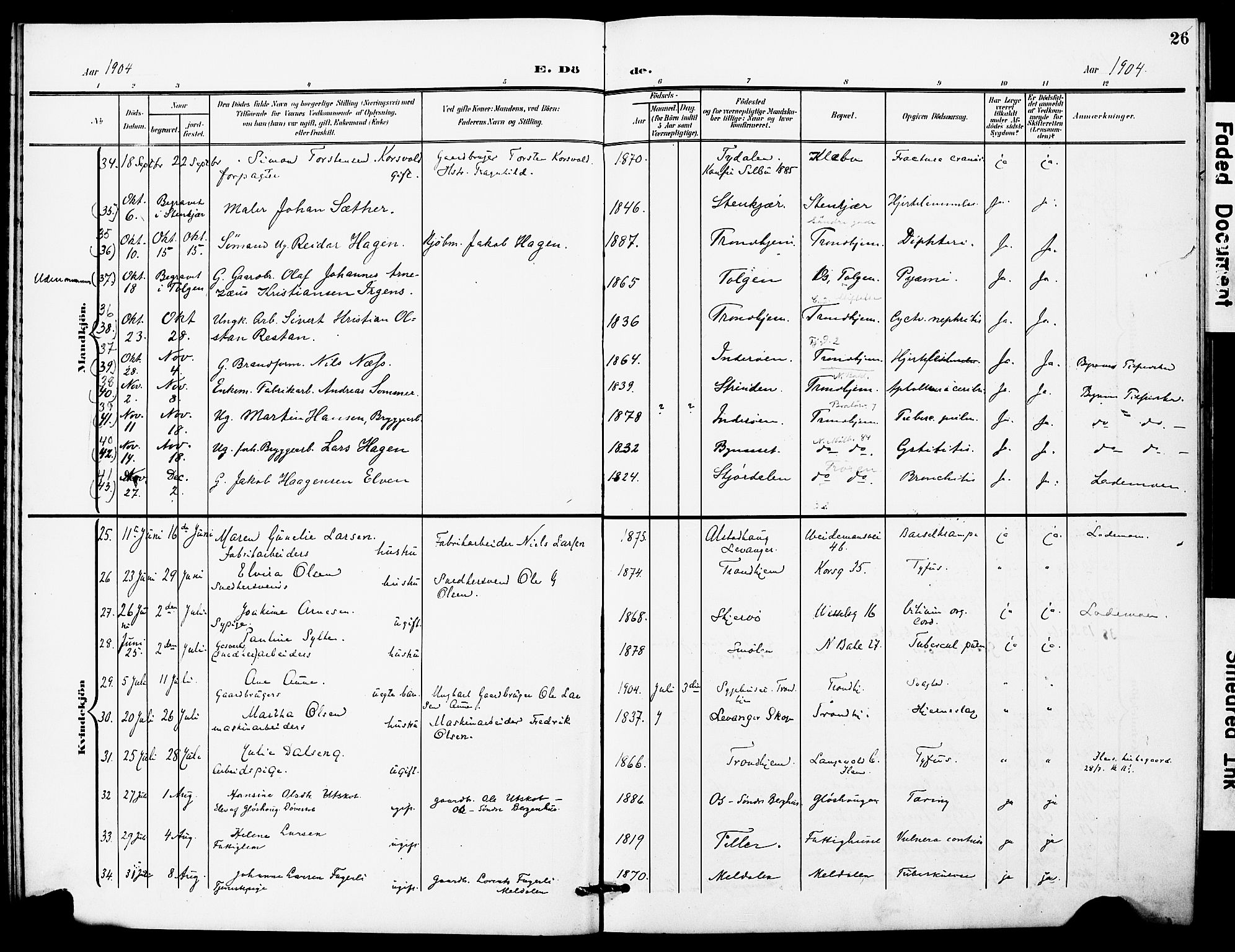Ministerialprotokoller, klokkerbøker og fødselsregistre - Sør-Trøndelag, AV/SAT-A-1456/628/L0483: Ministerialbok nr. 628A01, 1902-1920, s. 26