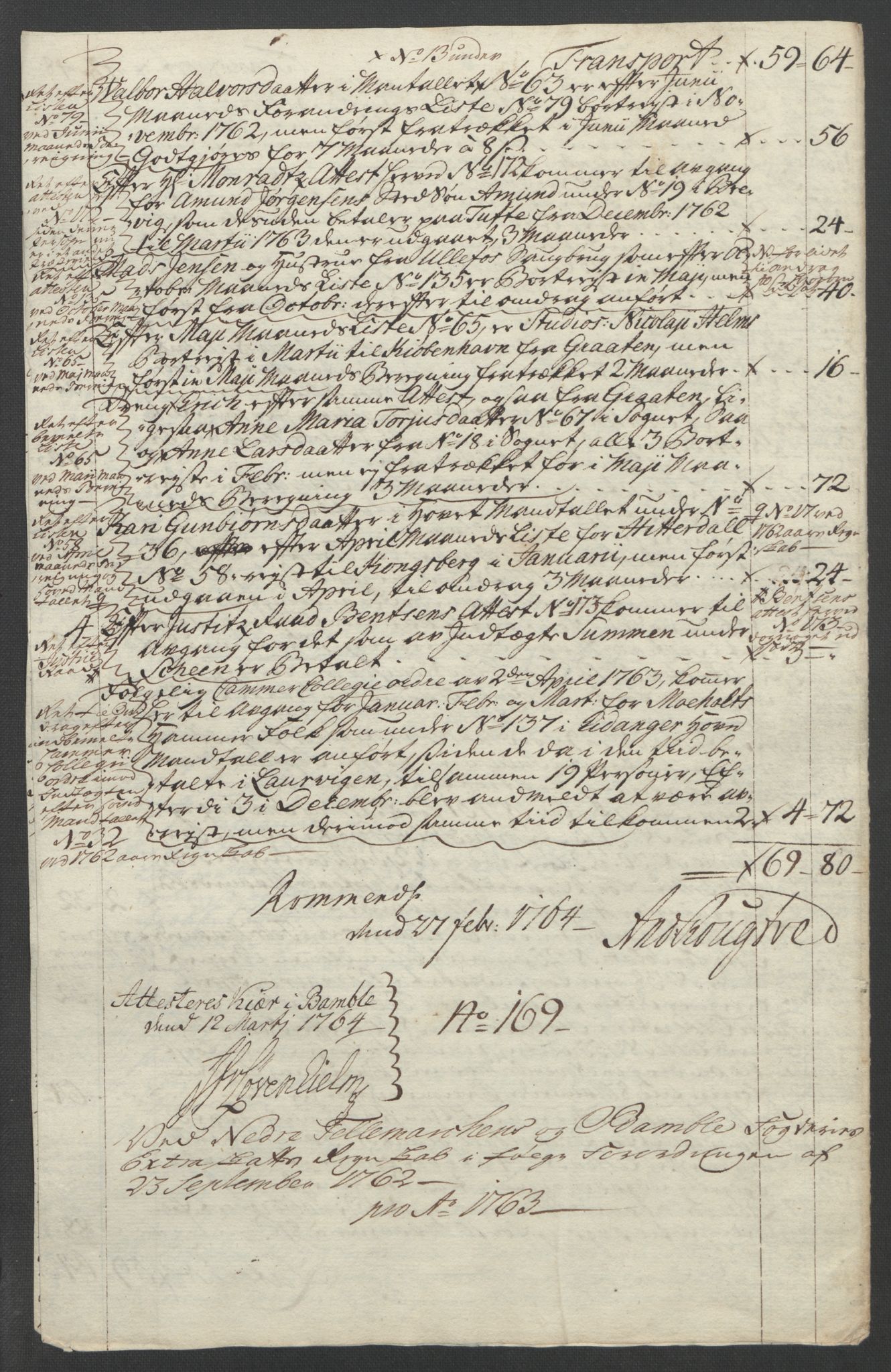 Rentekammeret inntil 1814, Reviderte regnskaper, Fogderegnskap, RA/EA-4092/R37/L2239: Ekstraskatten Nedre Telemark og Bamble, 1762-1763, s. 763