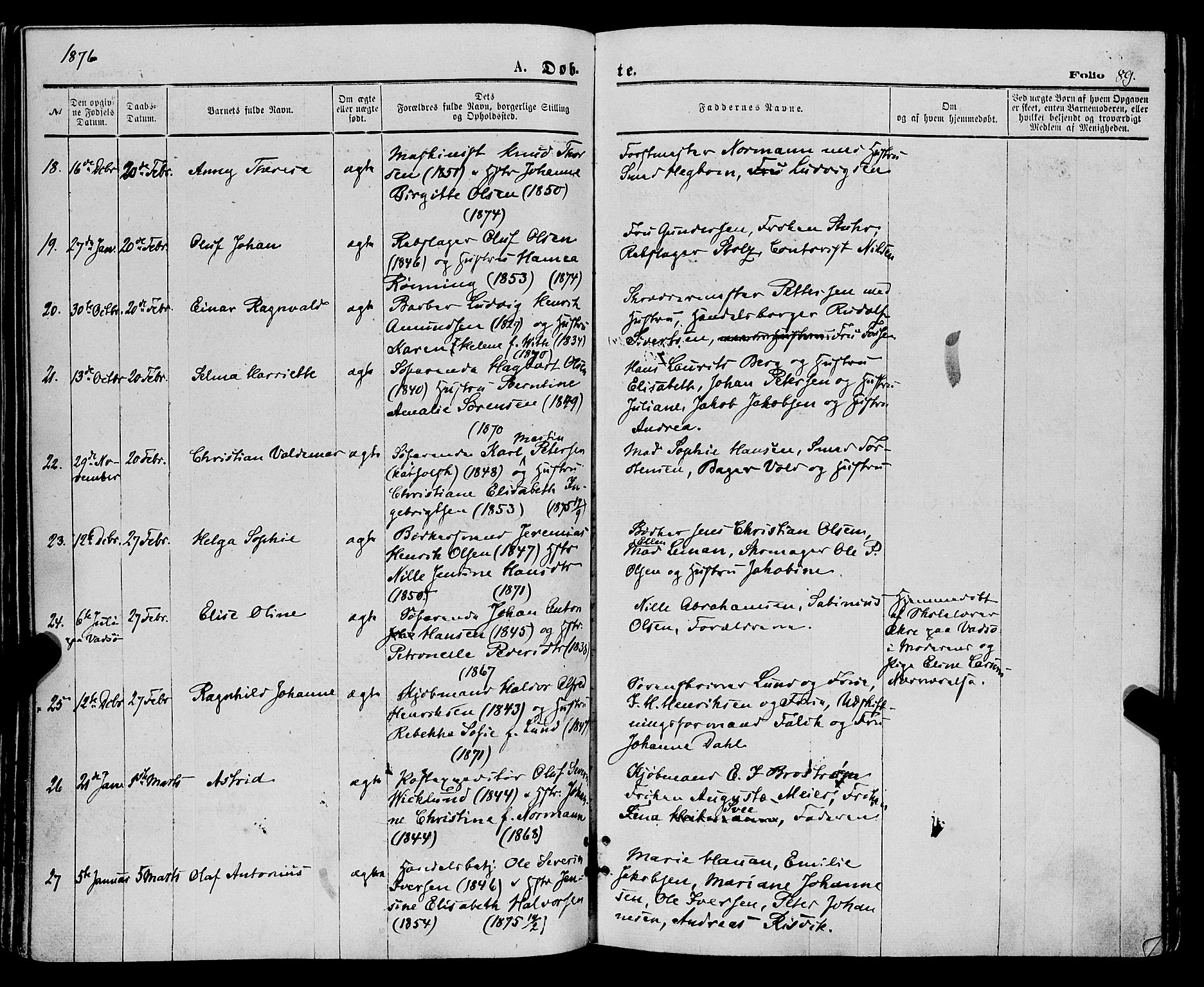 Tromsø sokneprestkontor/stiftsprosti/domprosti, AV/SATØ-S-1343/G/Ga/L0013kirke: Ministerialbok nr. 13, 1872-1877, s. 89
