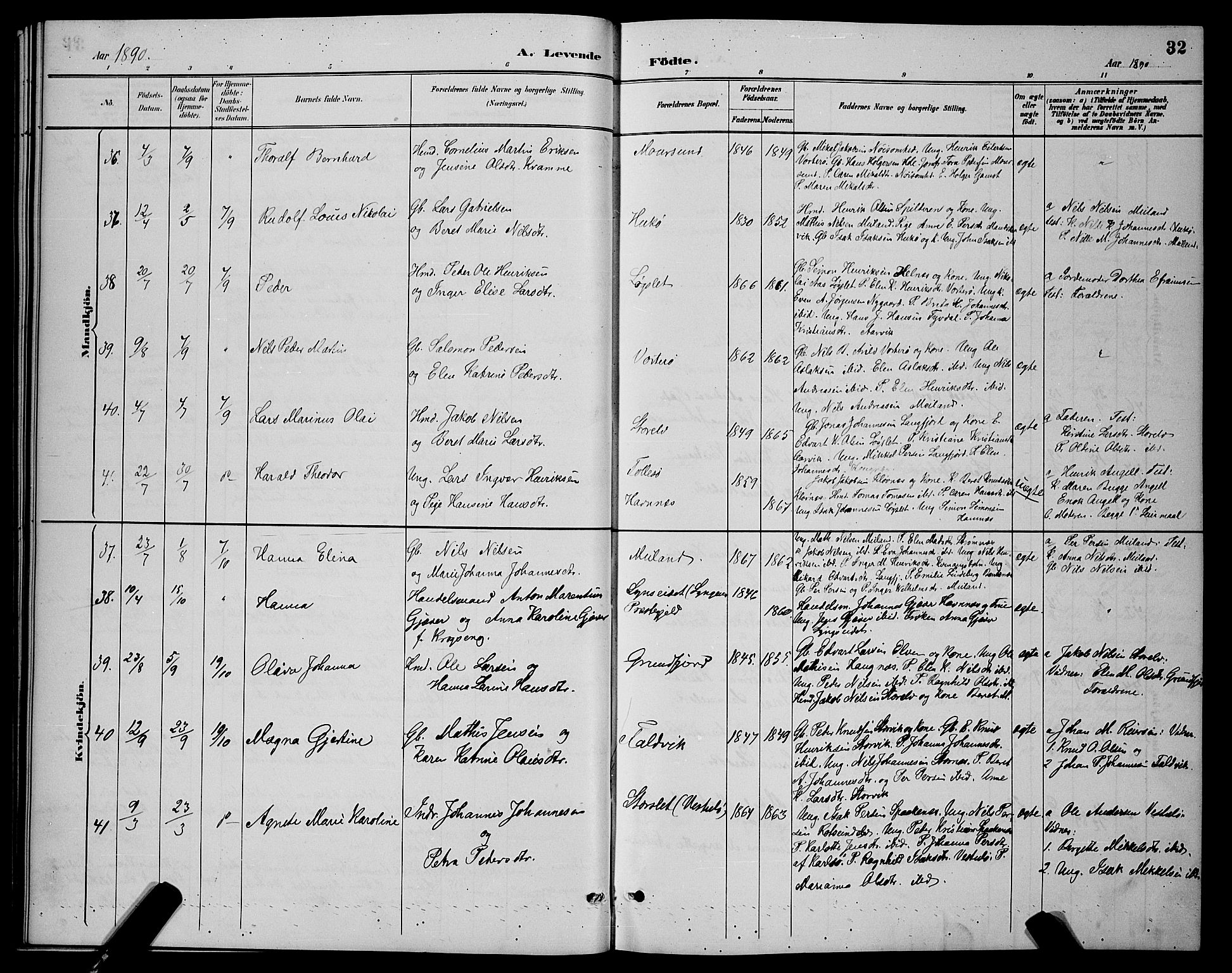 Skjervøy sokneprestkontor, AV/SATØ-S-1300/H/Ha/Hab/L0007klokker: Klokkerbok nr. 7, 1889-1899, s. 32