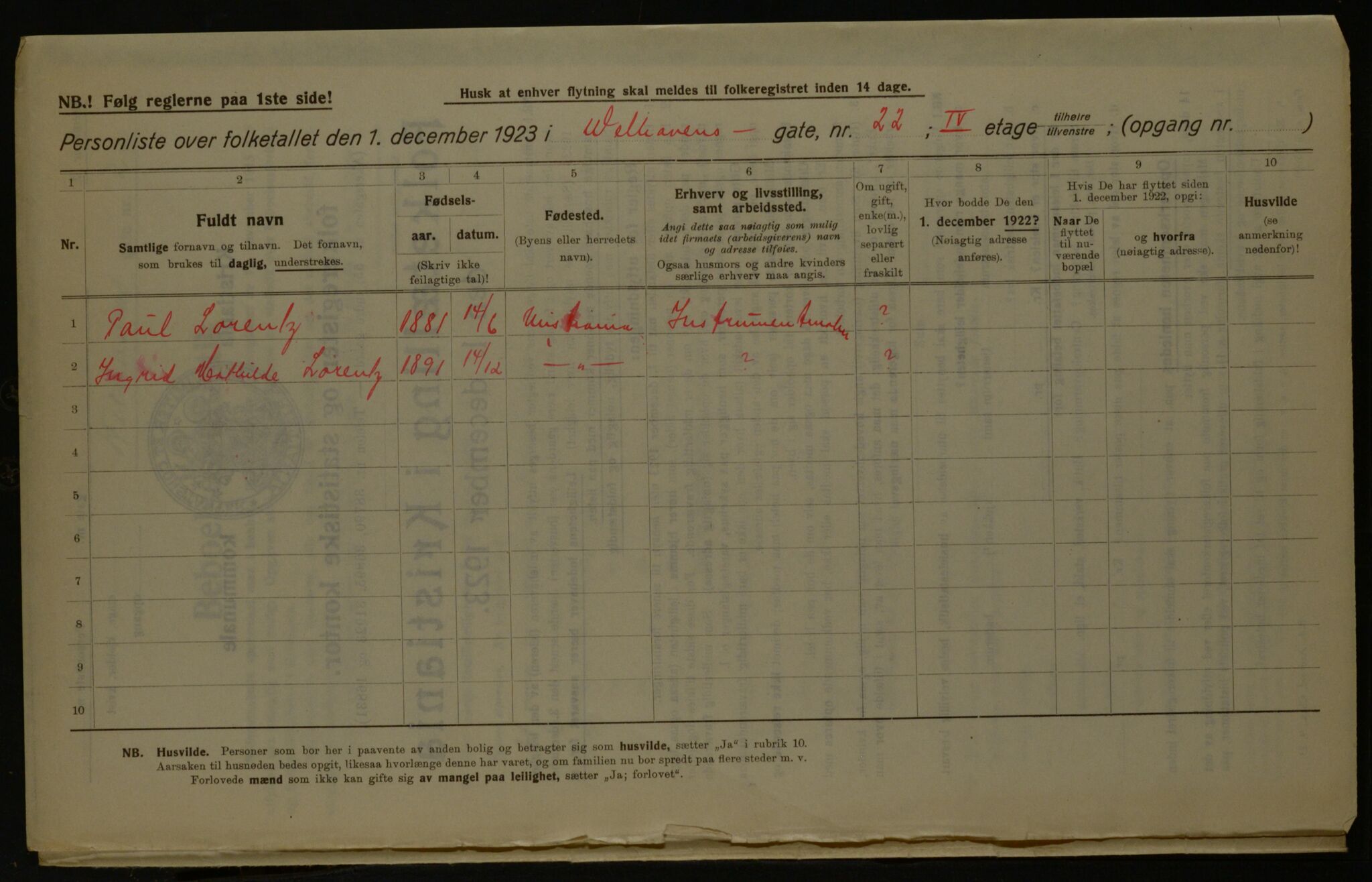 OBA, Kommunal folketelling 1.12.1923 for Kristiania, 1923, s. 140994