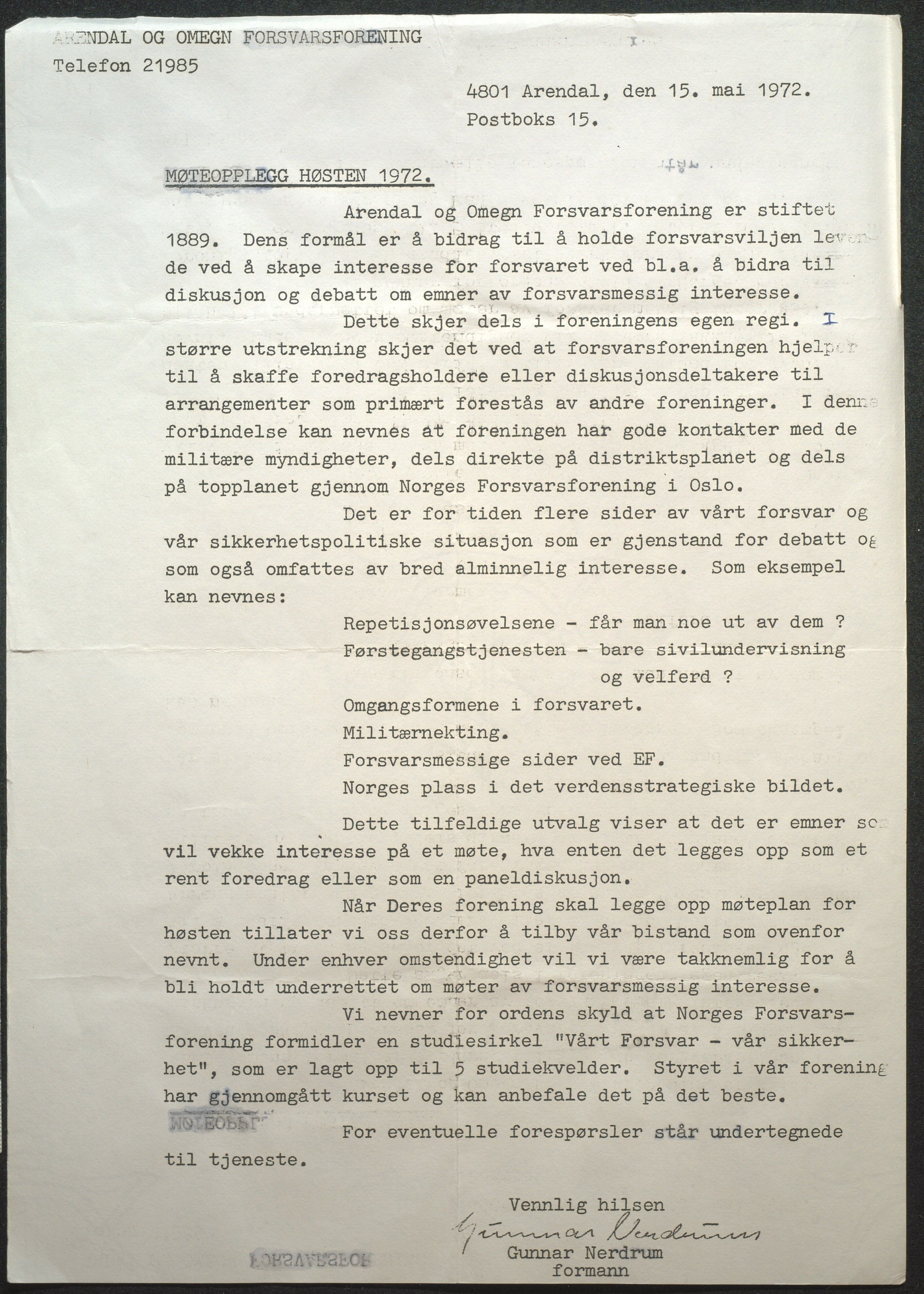 Samling av foreningsarkiv. A-Å, AAKS/PA-1059/F/L0012: Foreninger, Arendal, 1969-1976