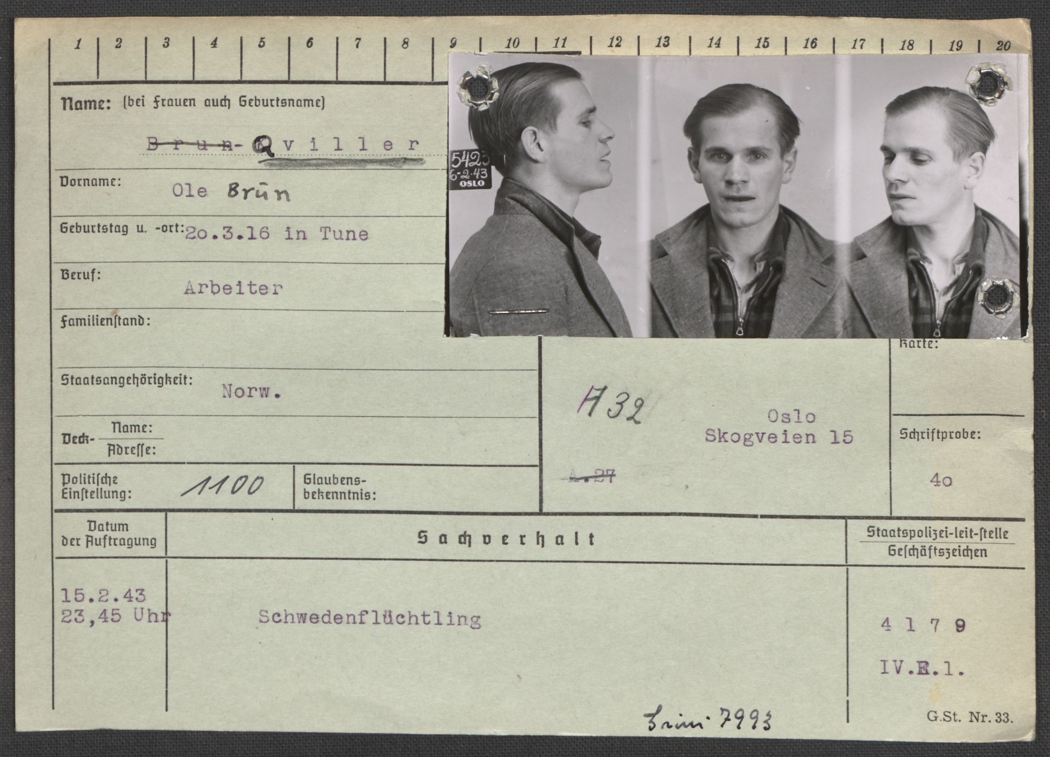 Befehlshaber der Sicherheitspolizei und des SD, RA/RAFA-5969/E/Ea/Eaa/L0008: Register over norske fanger i Møllergata 19: Oelze-Ru, 1940-1945, s. 980