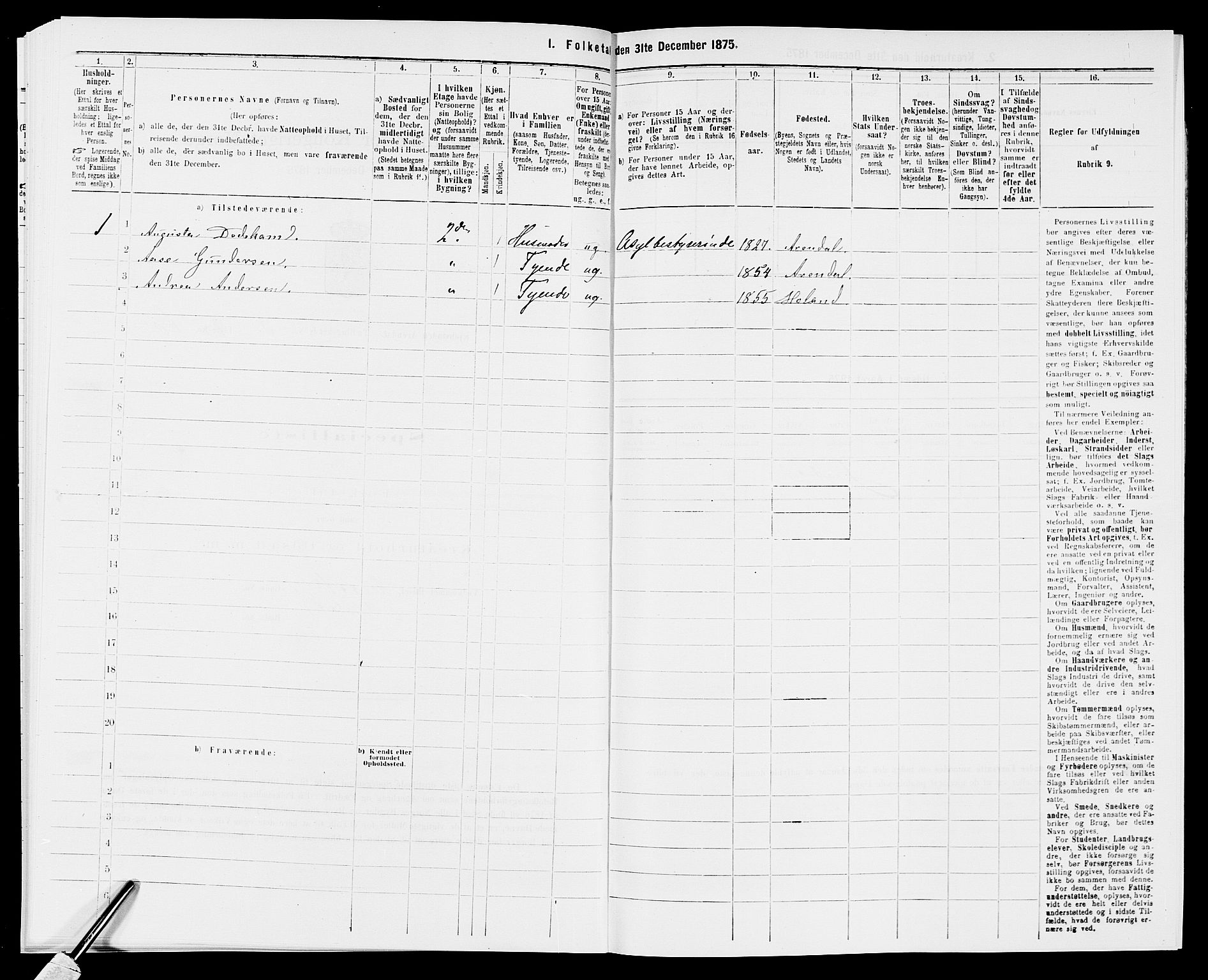 SAK, Folketelling 1875 for 0903P Arendal prestegjeld, 1875, s. 149