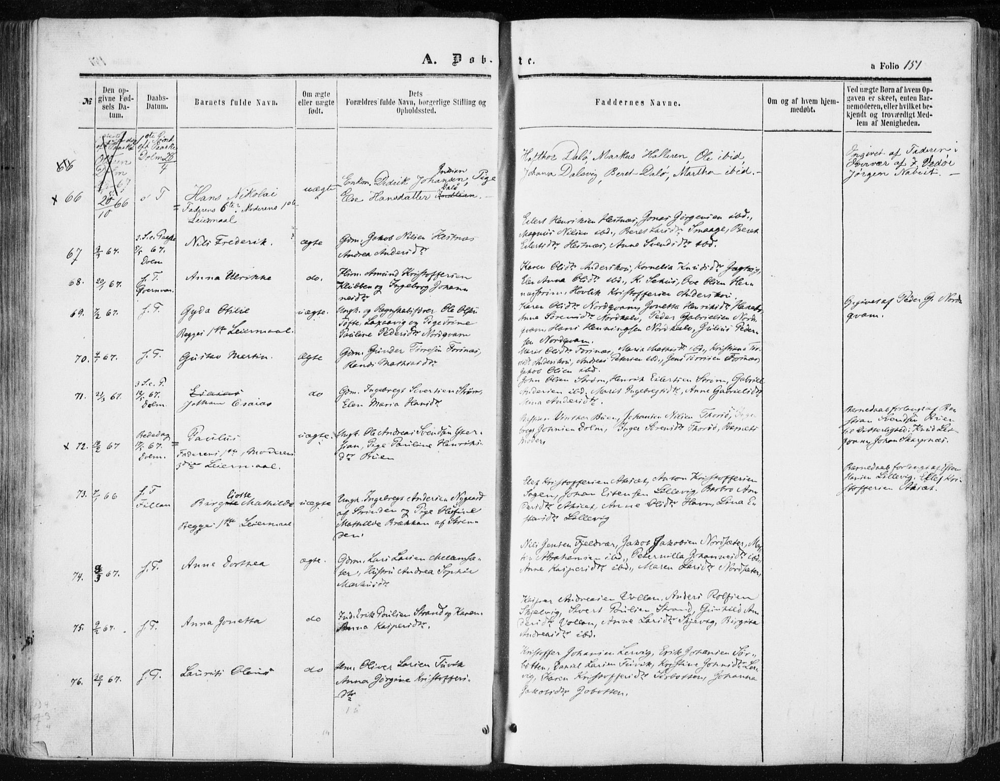 Ministerialprotokoller, klokkerbøker og fødselsregistre - Sør-Trøndelag, SAT/A-1456/634/L0531: Ministerialbok nr. 634A07, 1861-1870, s. 151