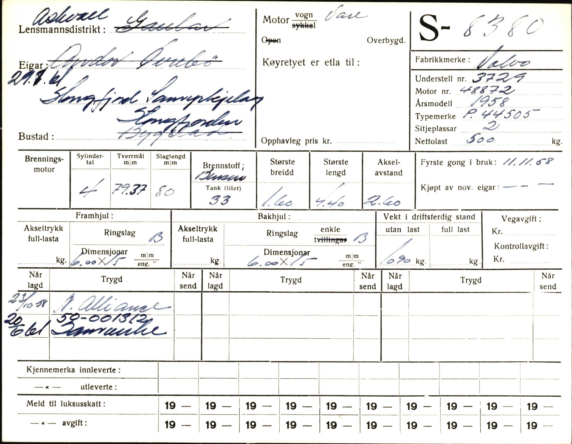 Statens vegvesen, Sogn og Fjordane vegkontor, AV/SAB-A-5301/4/F/L0006: Registerkort utmeldte Fjordane S8300-9500, 1930-1961, s. 128