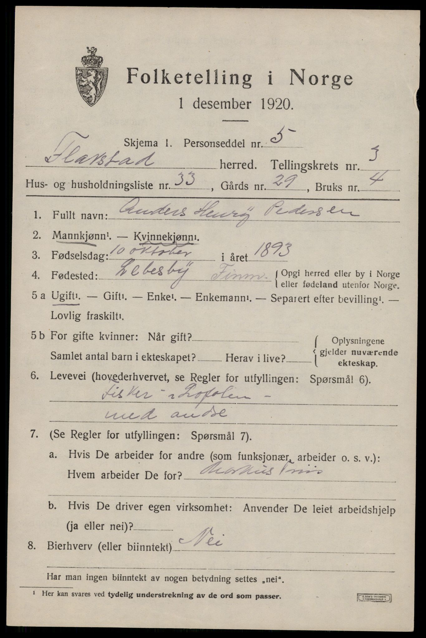 SAT, Folketelling 1920 for 1859 Flakstad herred, 1920, s. 2609