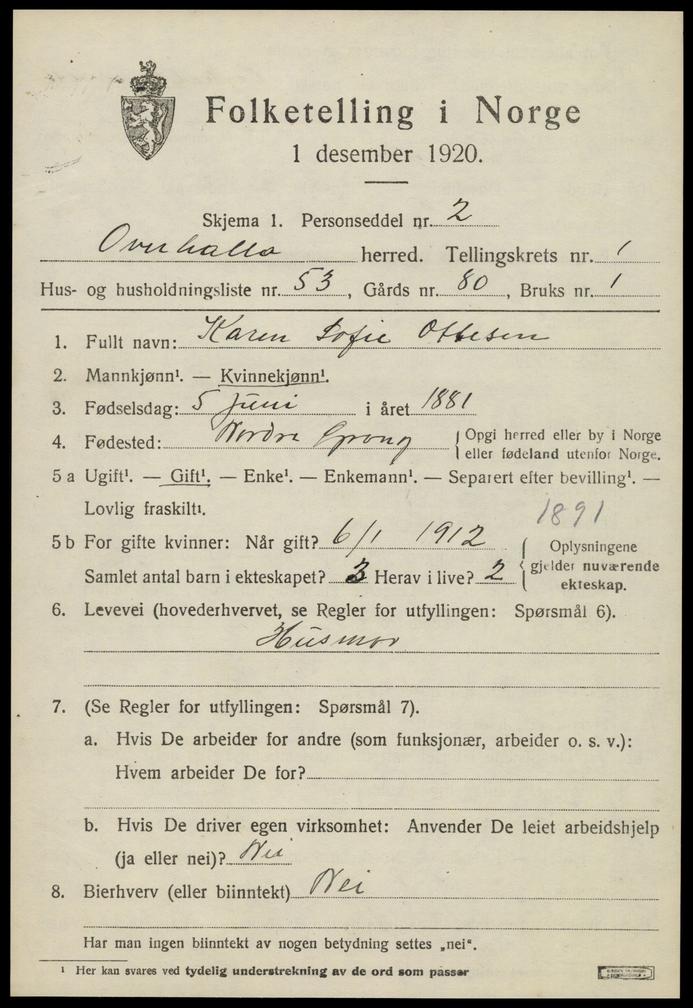 SAT, Folketelling 1920 for 1744 Overhalla herred, 1920, s. 1506
