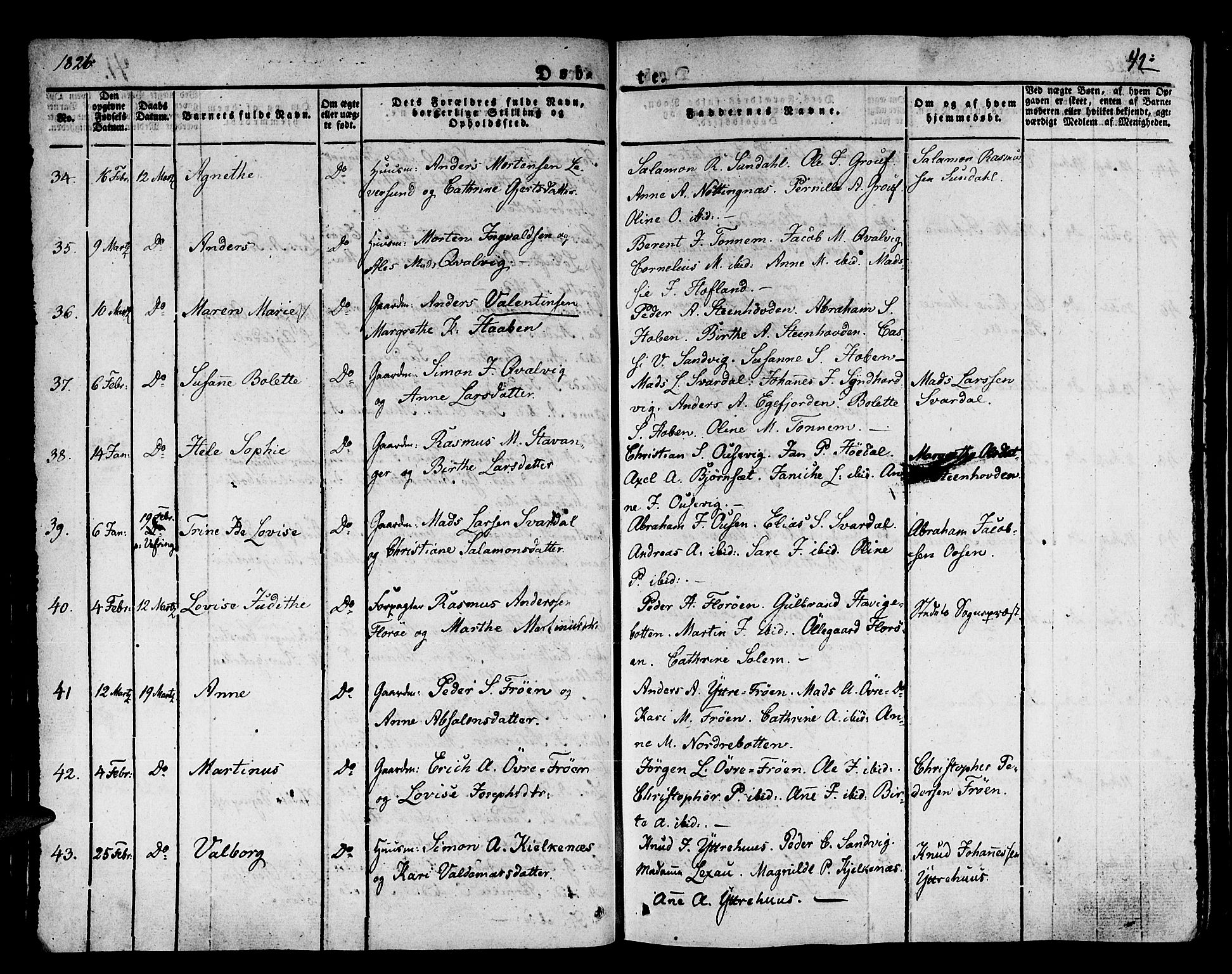 Kinn sokneprestembete, AV/SAB-A-80801/H/Haa/Haaa/L0004/0001: Ministerialbok nr. A 4I, 1822-1840, s. 42