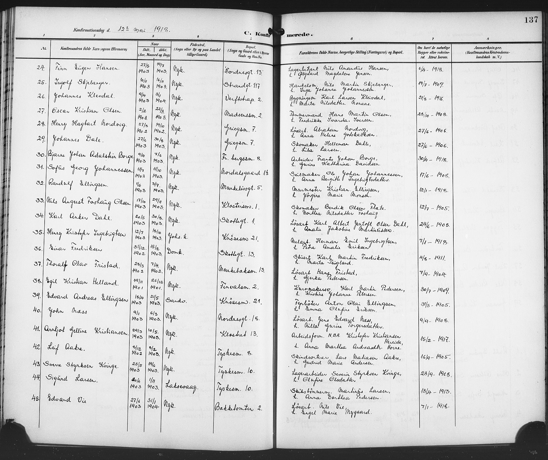 Nykirken Sokneprestembete, SAB/A-77101/H/Haa/L0064: Residerende kapellans bok nr. A 1, 1899-1918, s. 137