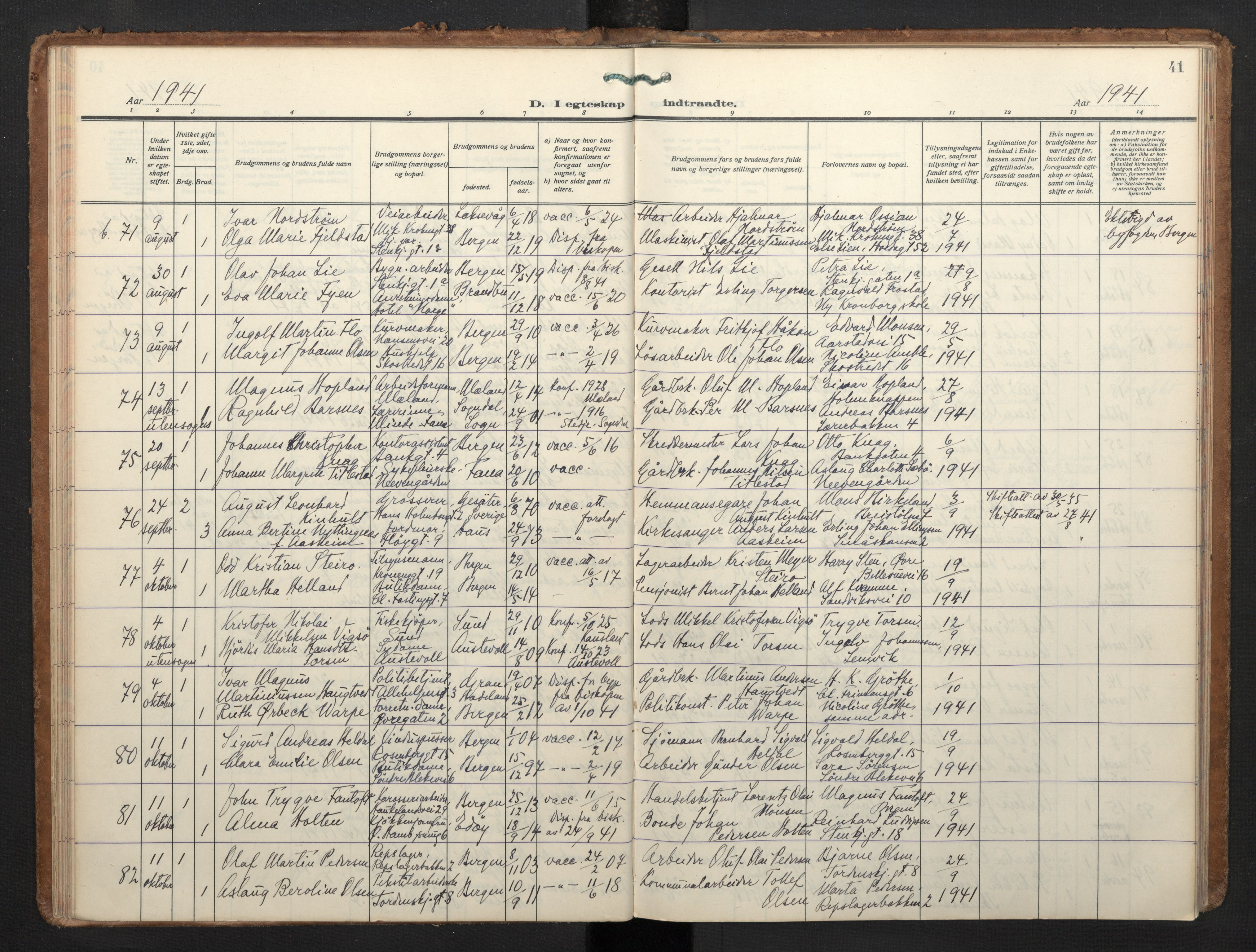 Korskirken sokneprestembete, AV/SAB-A-76101/H/Haa/L0040: Ministerialbok nr. D 7, 1938-1952, s. 40b-41a