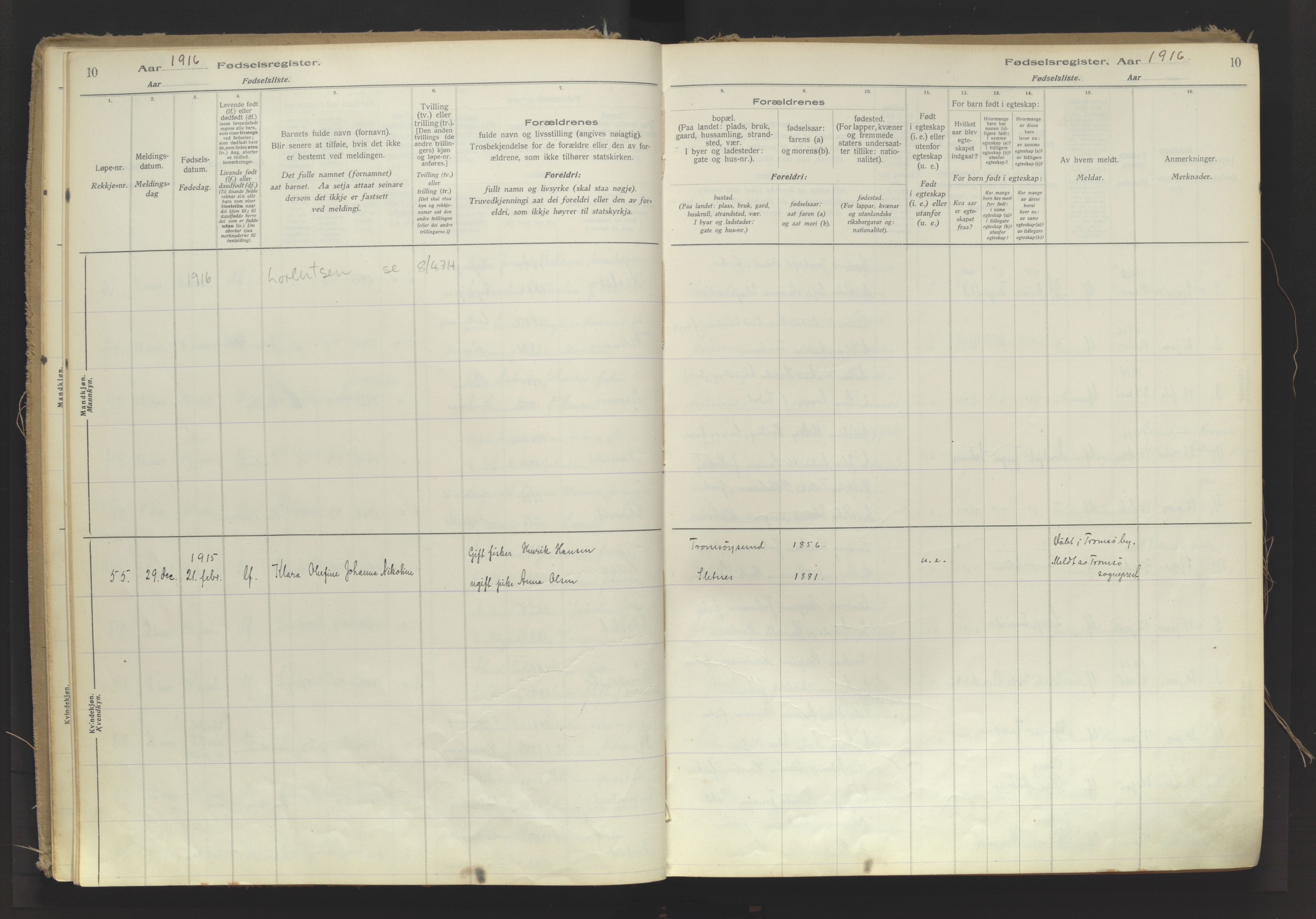 Karlsøy sokneprestembete, SATØ/S-1299/I/Ic/L0064: Fødselsregister nr. 64, 1916-1943, s. 10