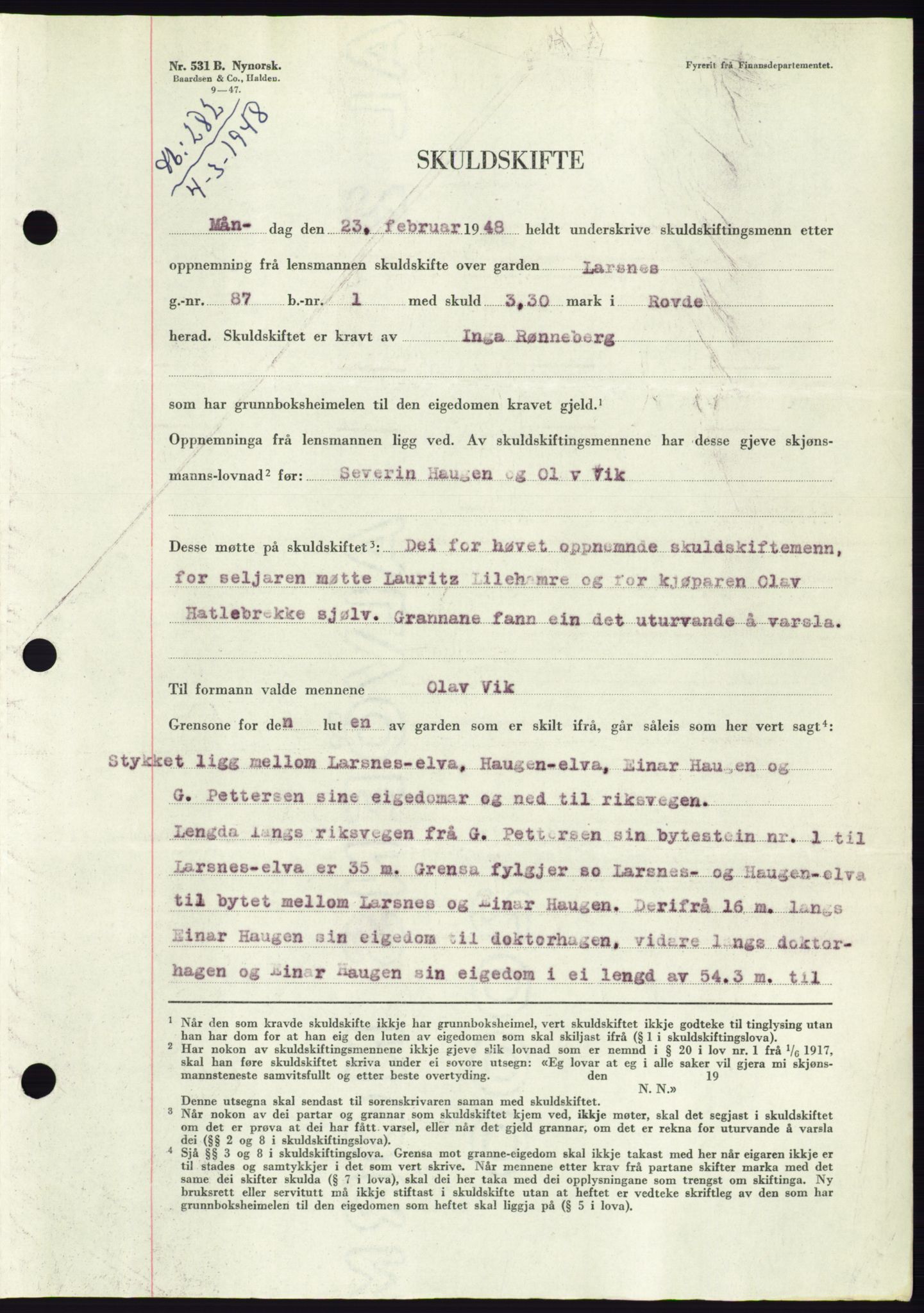 Søre Sunnmøre sorenskriveri, SAT/A-4122/1/2/2C/L0082: Pantebok nr. 8A, 1948-1948, Dagboknr: 282/1948