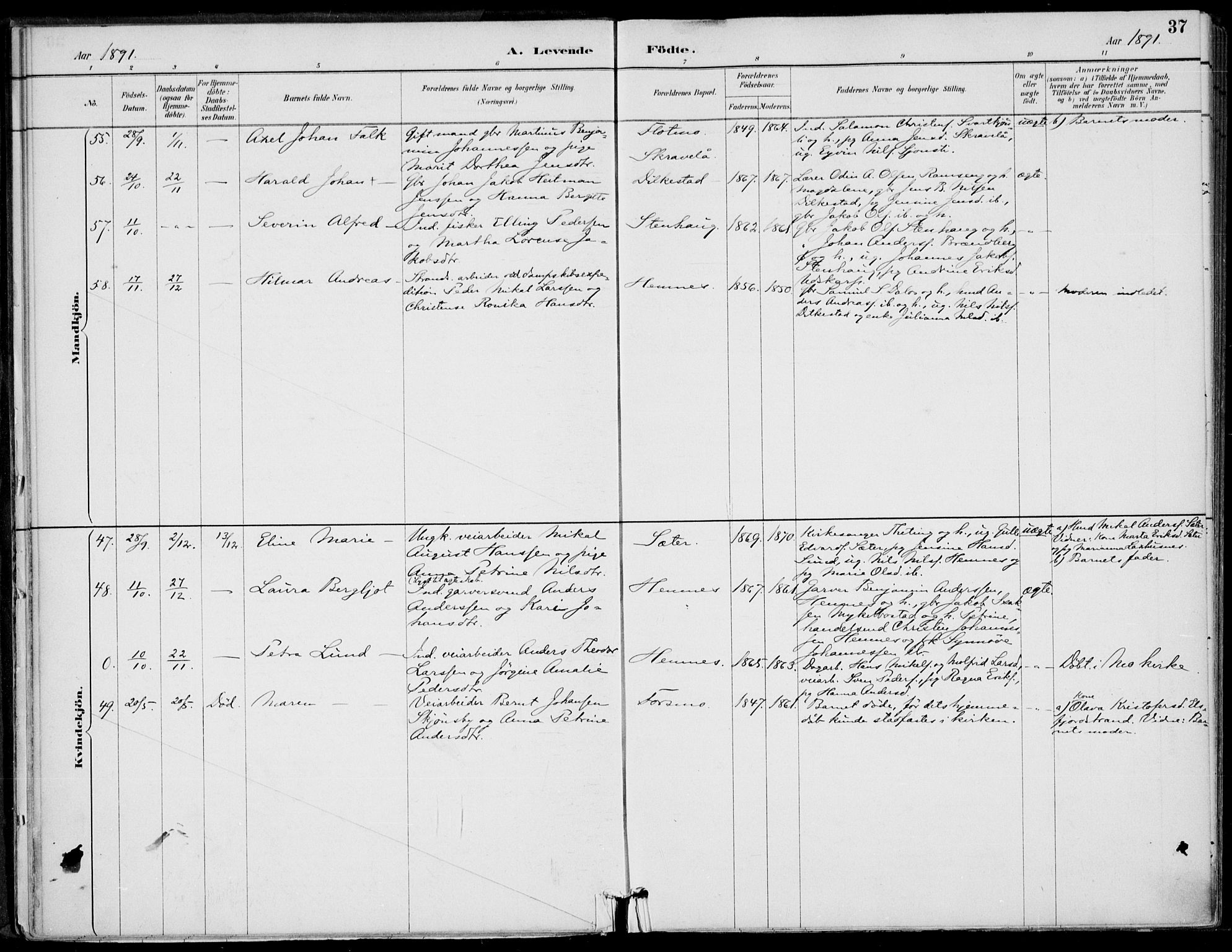 Ministerialprotokoller, klokkerbøker og fødselsregistre - Nordland, AV/SAT-A-1459/825/L0362: Ministerialbok nr. 825A16, 1886-1908, s. 37