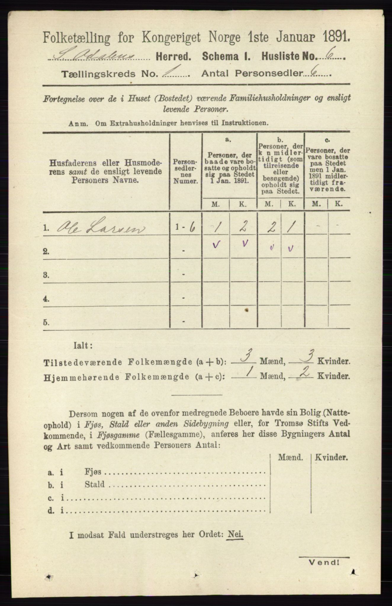 RA, Folketelling 1891 for 0419 Sør-Odal herred, 1891, s. 61