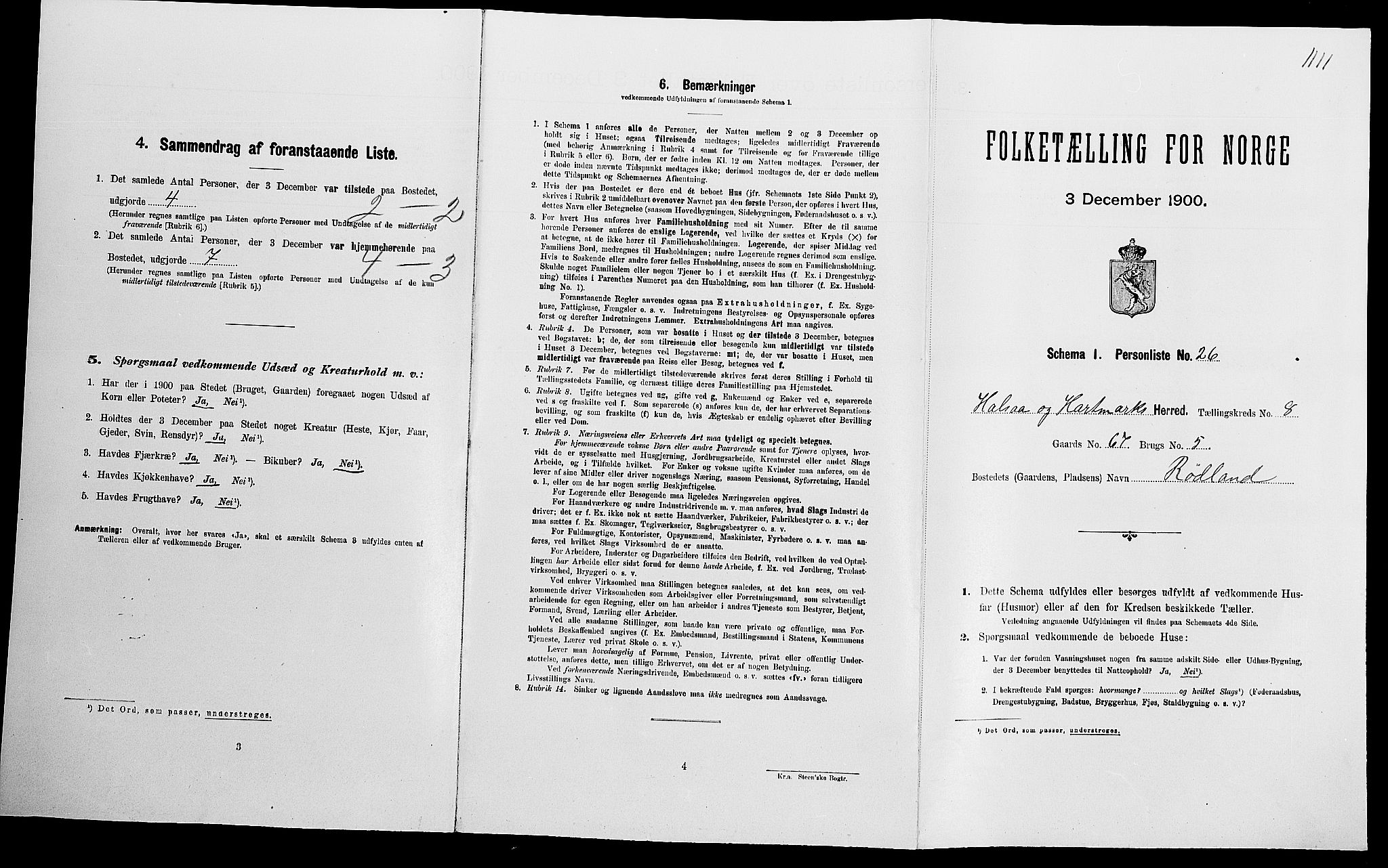 SAK, Folketelling 1900 for 1019 Halse og Harkmark herred, 1900, s. 1195