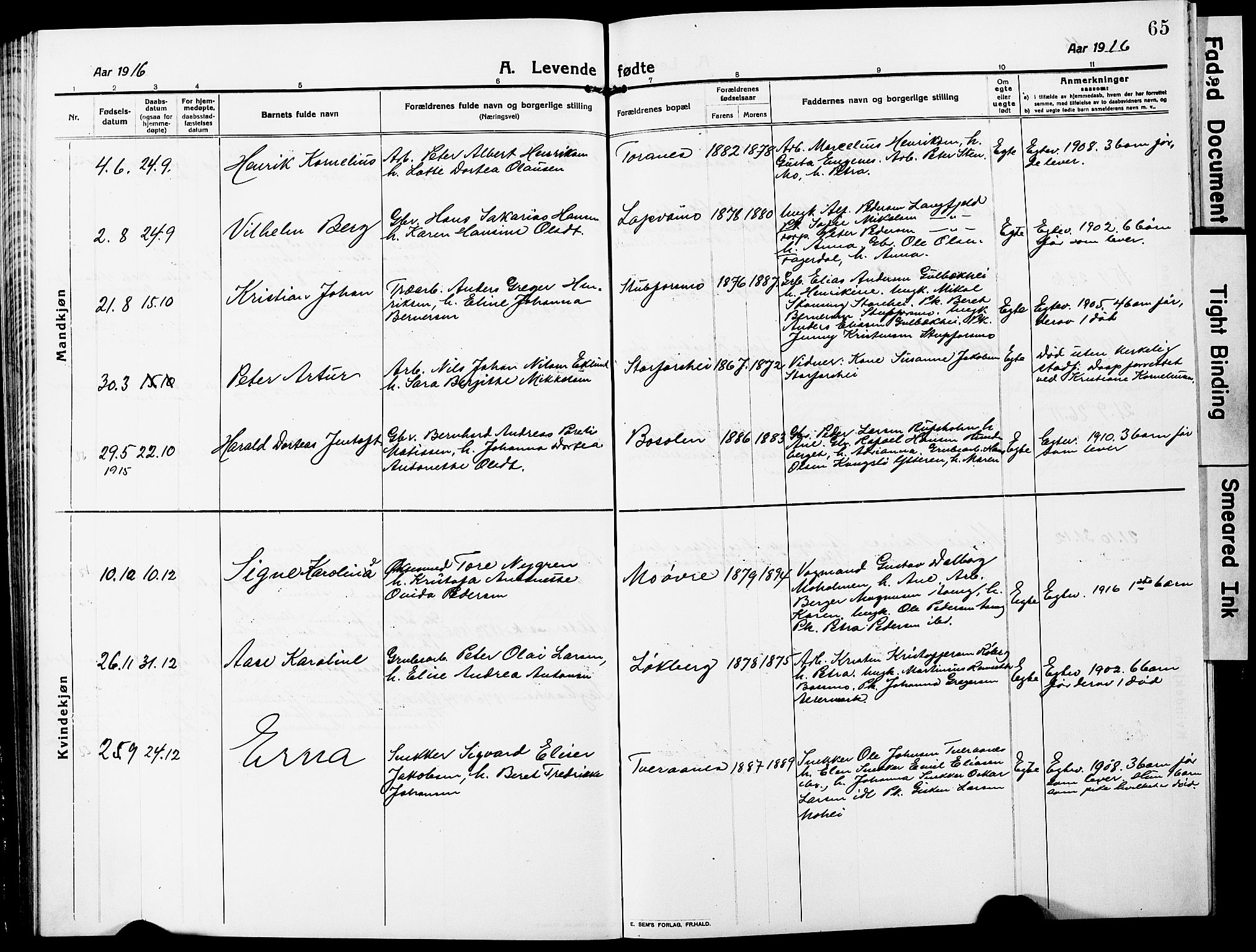 Ministerialprotokoller, klokkerbøker og fødselsregistre - Nordland, AV/SAT-A-1459/827/L0423: Klokkerbok nr. 827C12, 1912-1930, s. 65
