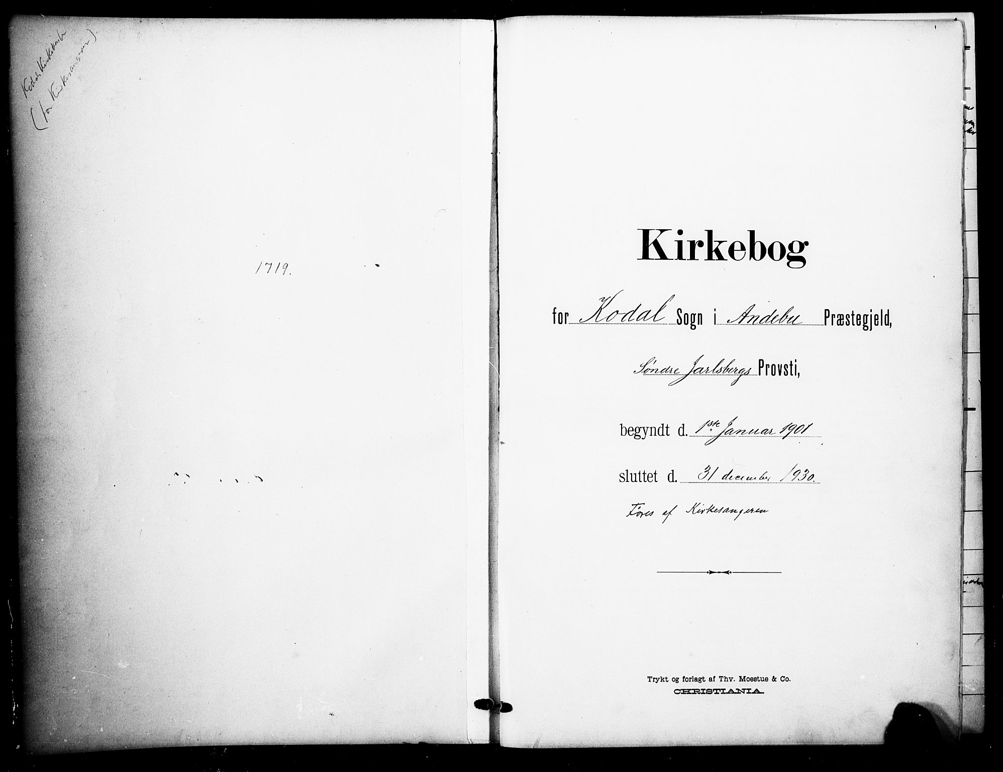 Andebu kirkebøker, SAKO/A-336/G/Gc/L0001: Klokkerbok nr. III 1, 1901-1930