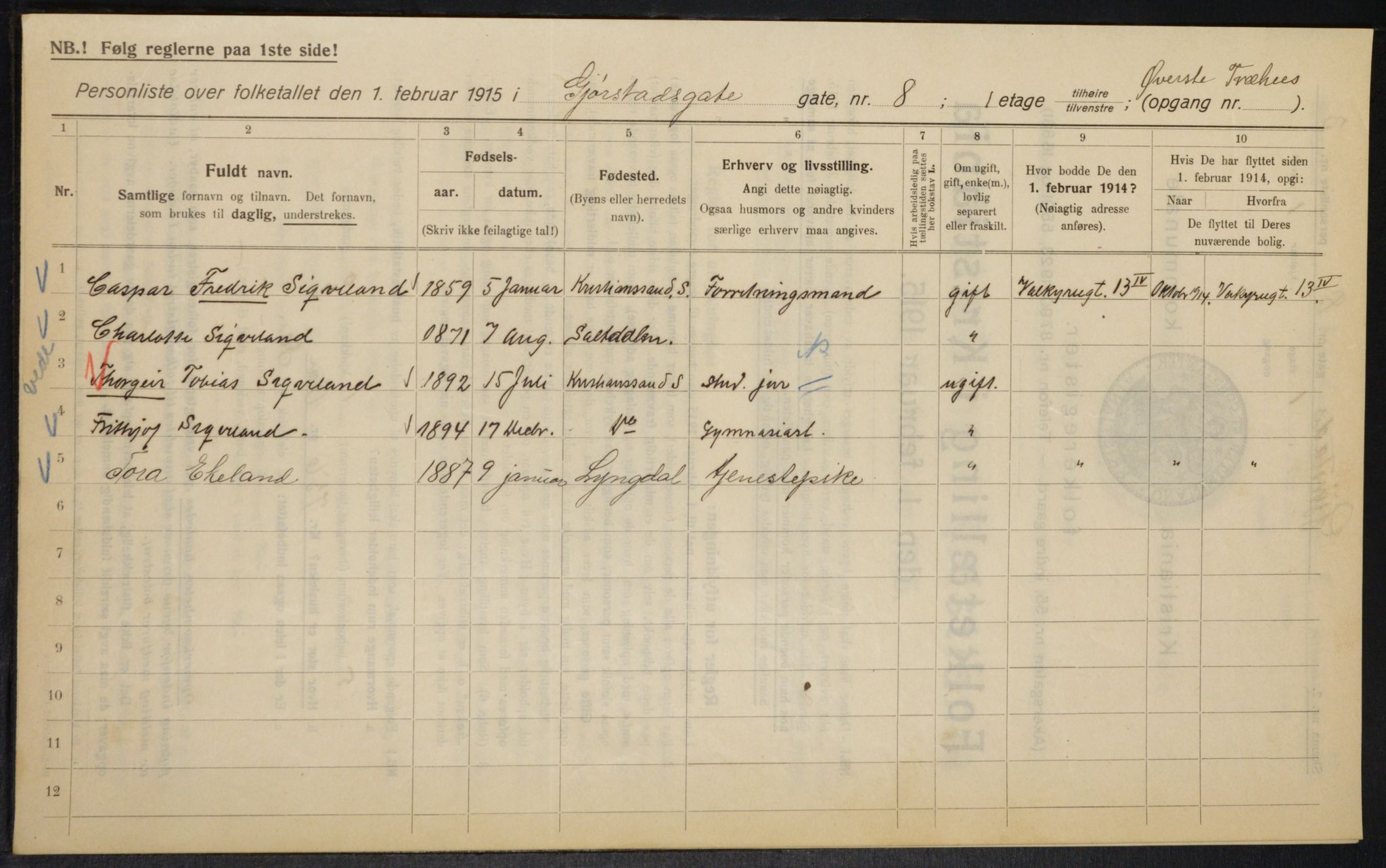 OBA, Kommunal folketelling 1.2.1915 for Kristiania, 1915, s. 28991