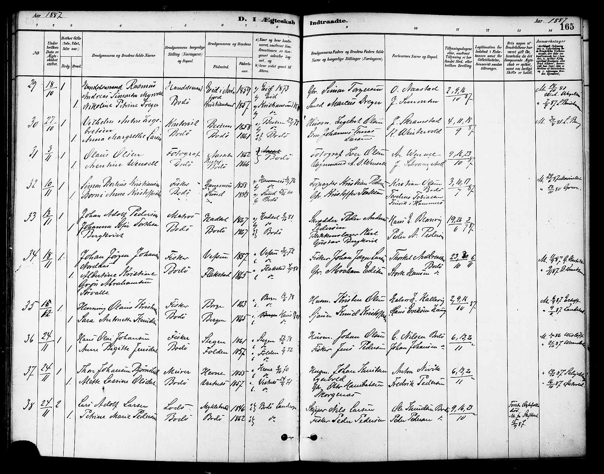 Ministerialprotokoller, klokkerbøker og fødselsregistre - Nordland, SAT/A-1459/801/L0030: Klokkerbok nr. 801C05, 1879-1887, s. 165