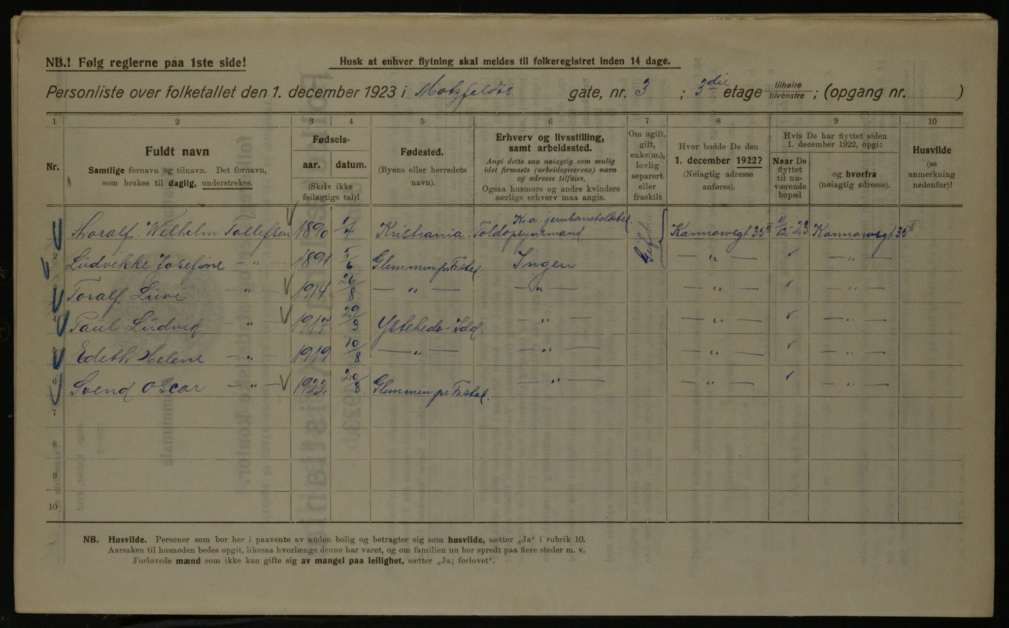 OBA, Kommunal folketelling 1.12.1923 for Kristiania, 1923, s. 72858