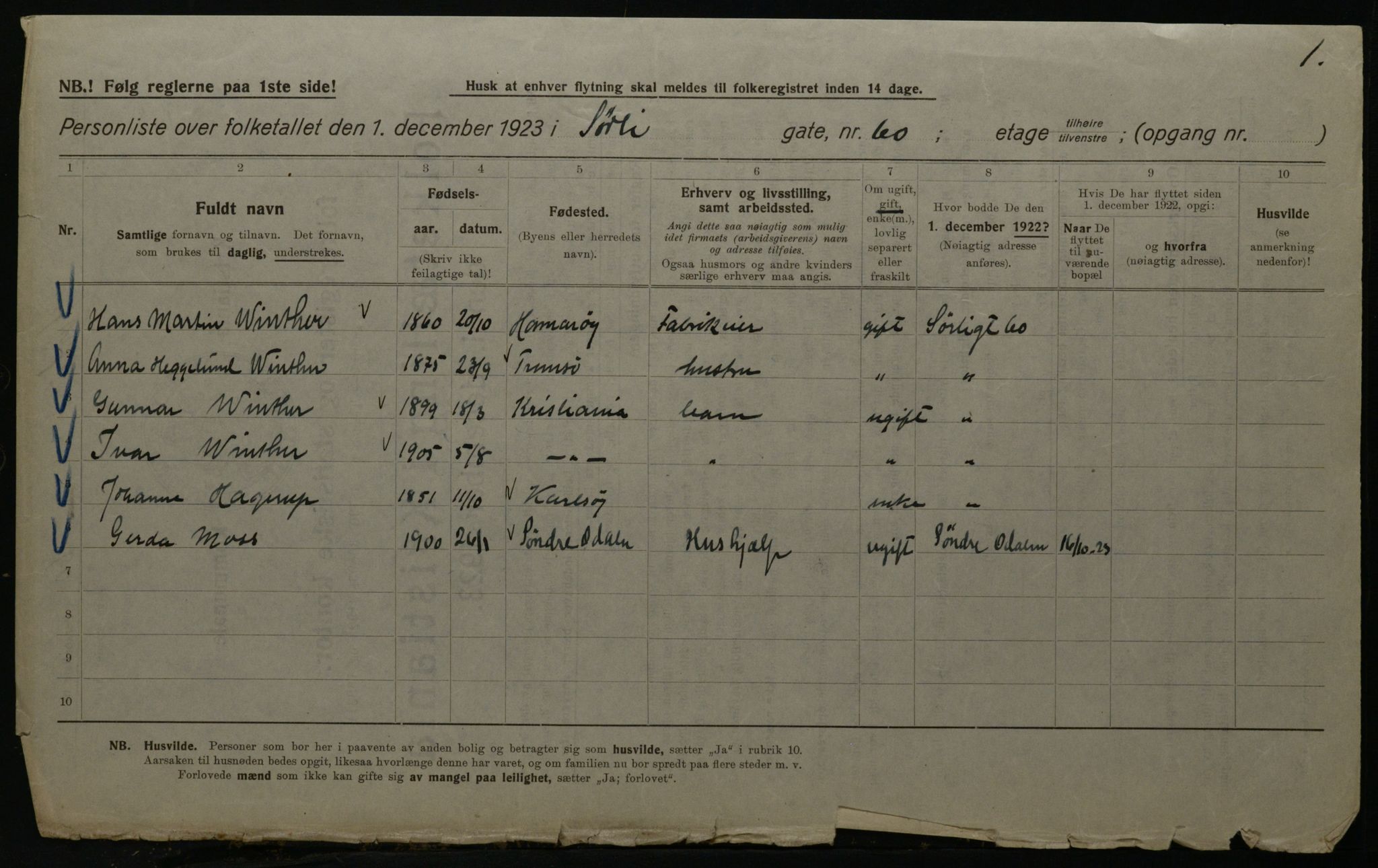 OBA, Kommunal folketelling 1.12.1923 for Kristiania, 1923, s. 118293