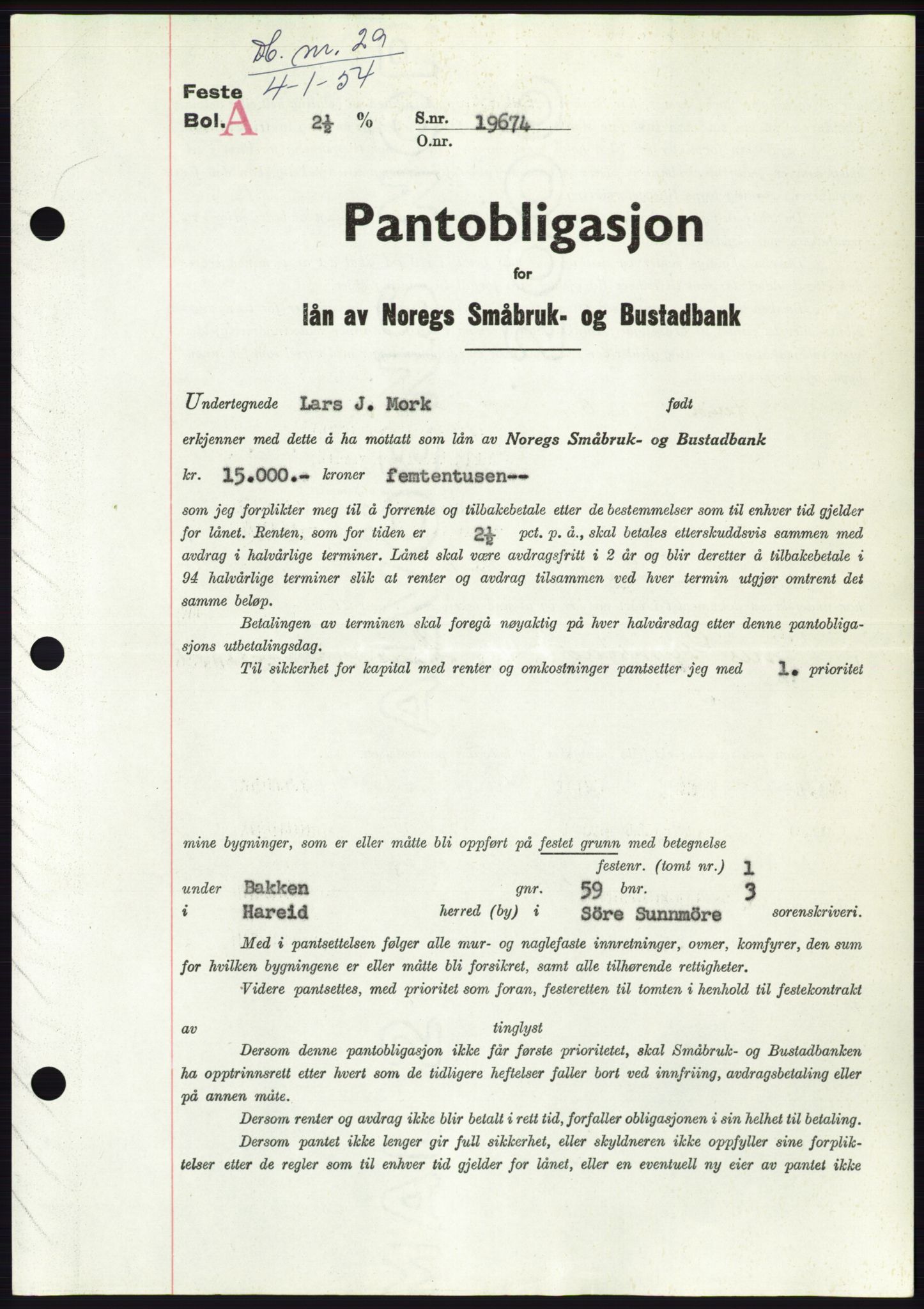 Søre Sunnmøre sorenskriveri, AV/SAT-A-4122/1/2/2C/L0124: Pantebok nr. 12B, 1953-1954, Dagboknr: 29/1954