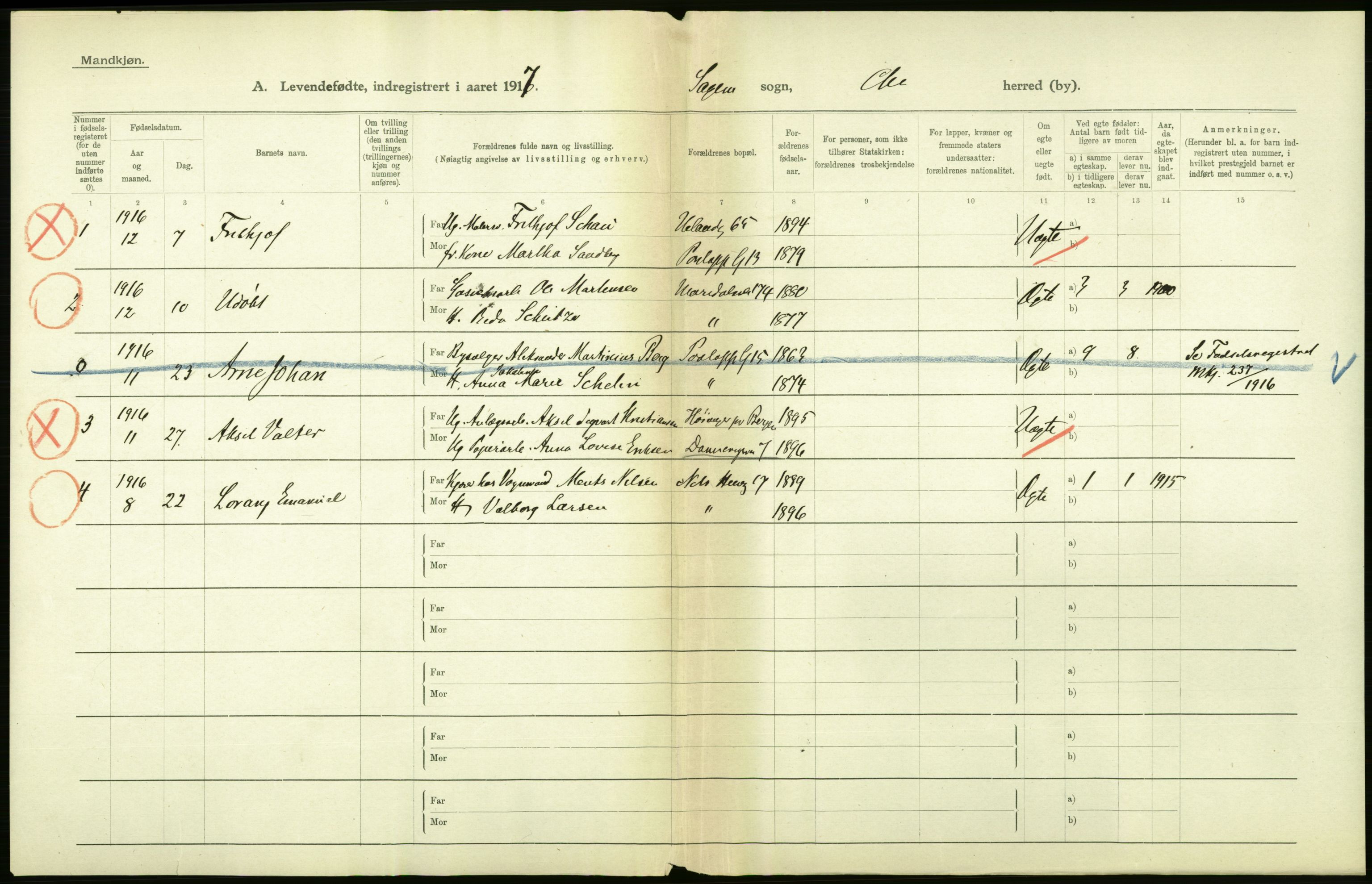Statistisk sentralbyrå, Sosiodemografiske emner, Befolkning, AV/RA-S-2228/D/Df/Dfb/Dfbg/L0007: Kristiania: Levendefødte menn og kvinner., 1917, s. 82