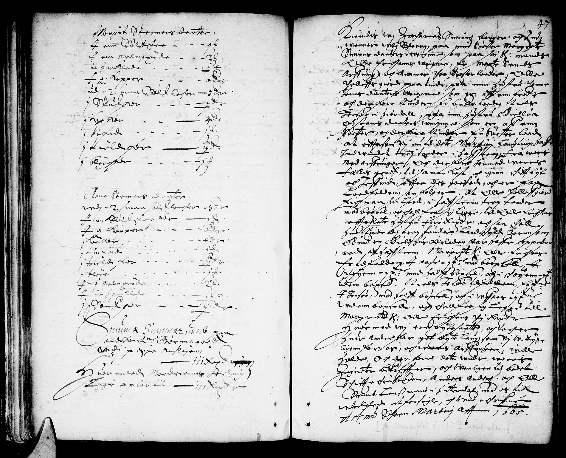Bamble sorenskriveri, SAKO/A-214/H/Hb/Hba/Hbaa/L0001: Skifteprotokoll, 1665-1686, s. 46b-47a