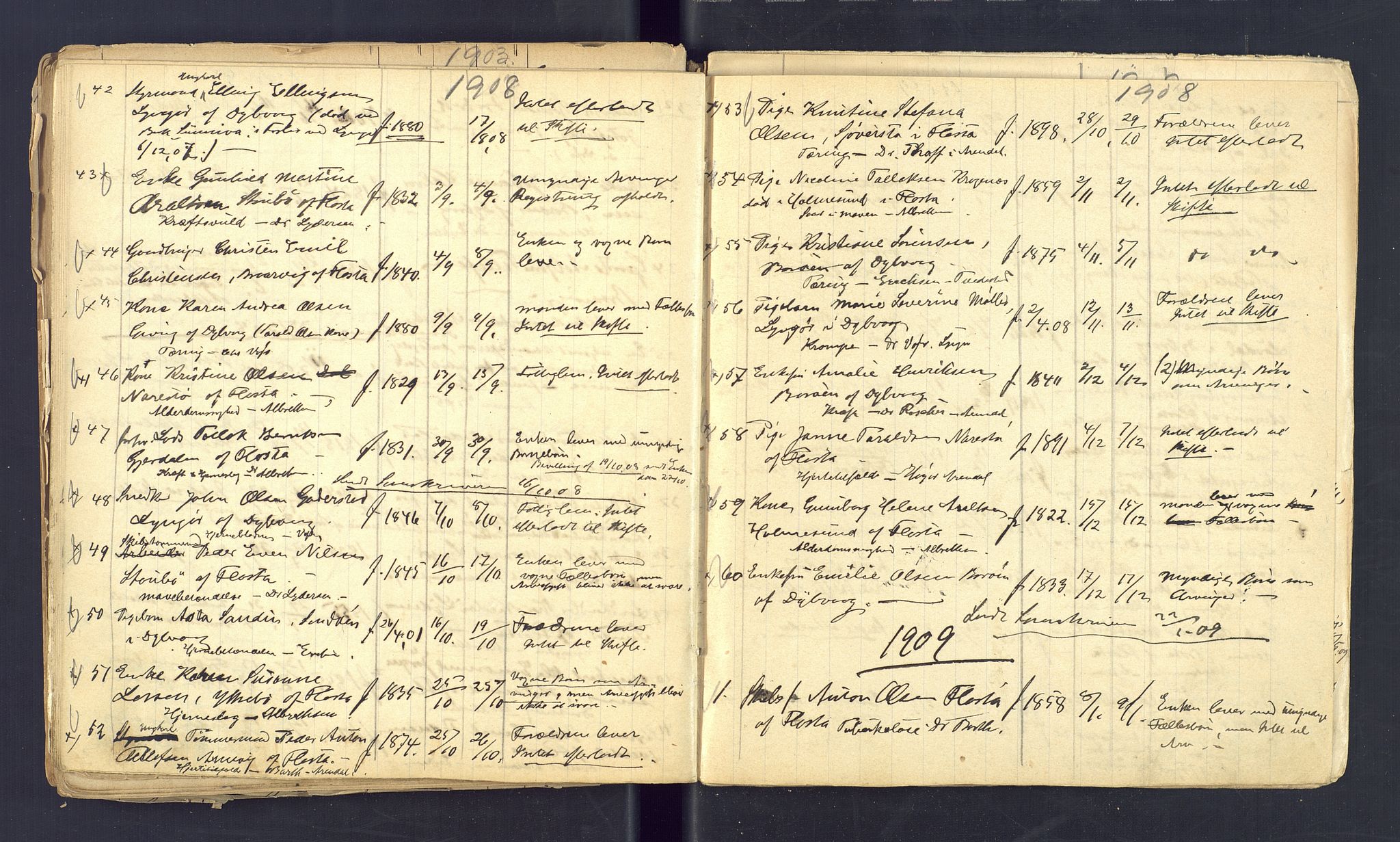 Dypvåg og Flosta lensmannskontor, AV/SAK-1241-0007/F/Fe/L0001: Anmeldte dødsfall nr 72, 1870-1911