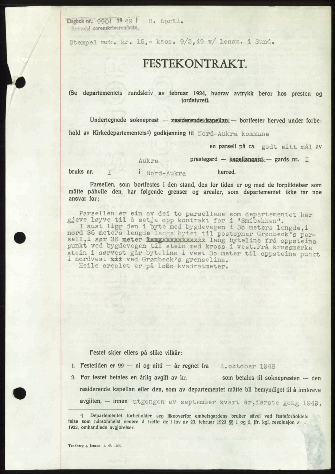 Romsdal sorenskriveri, SAT/A-4149/1/2/2C: Pantebok nr. A29, 1949-1949, Dagboknr: 990/1949