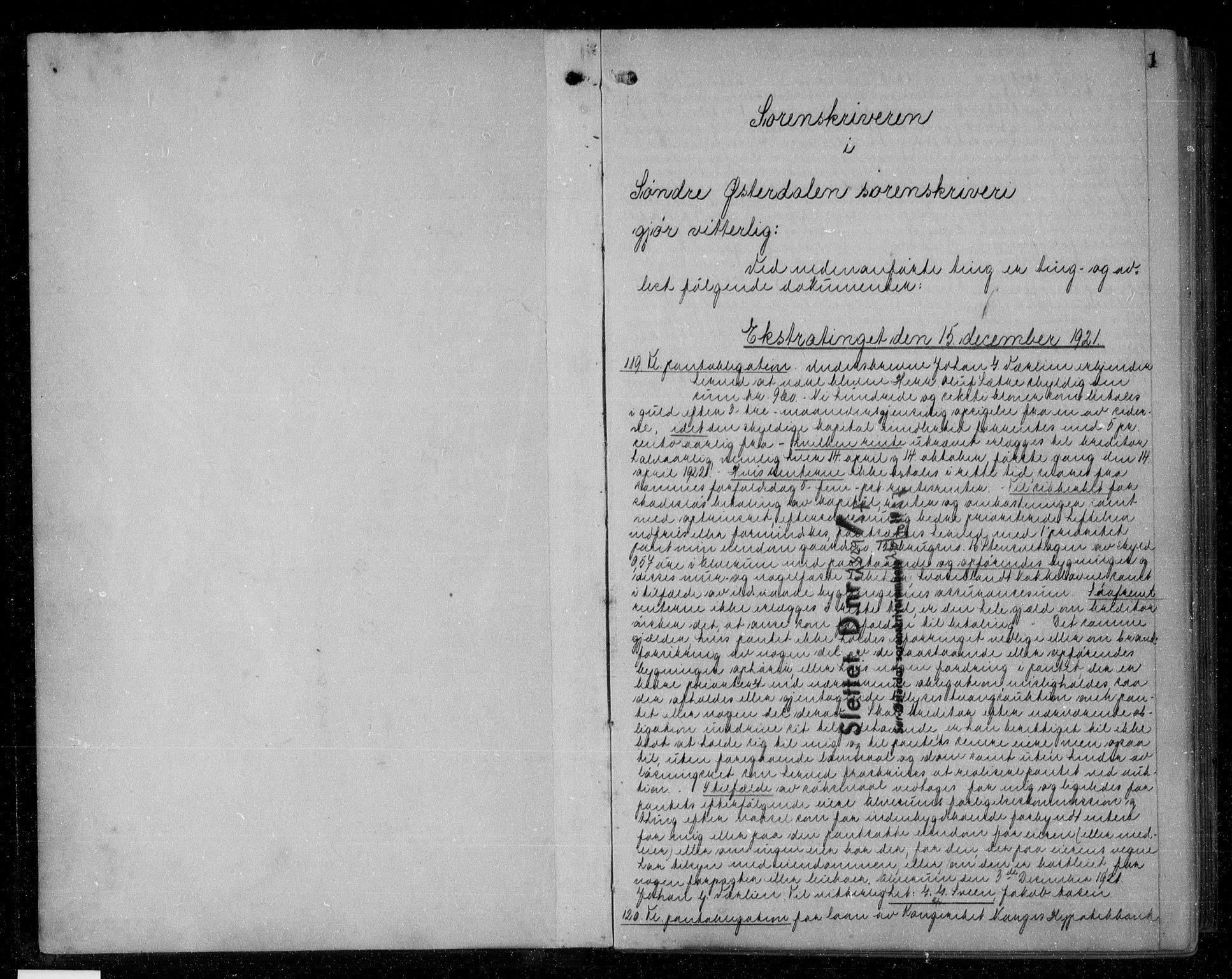 Sør-Østerdal sorenskriveri, SAH/TING-018/H/Hb/Hba/L0041: Pantebok nr. 41, 1921-1925, s. 1