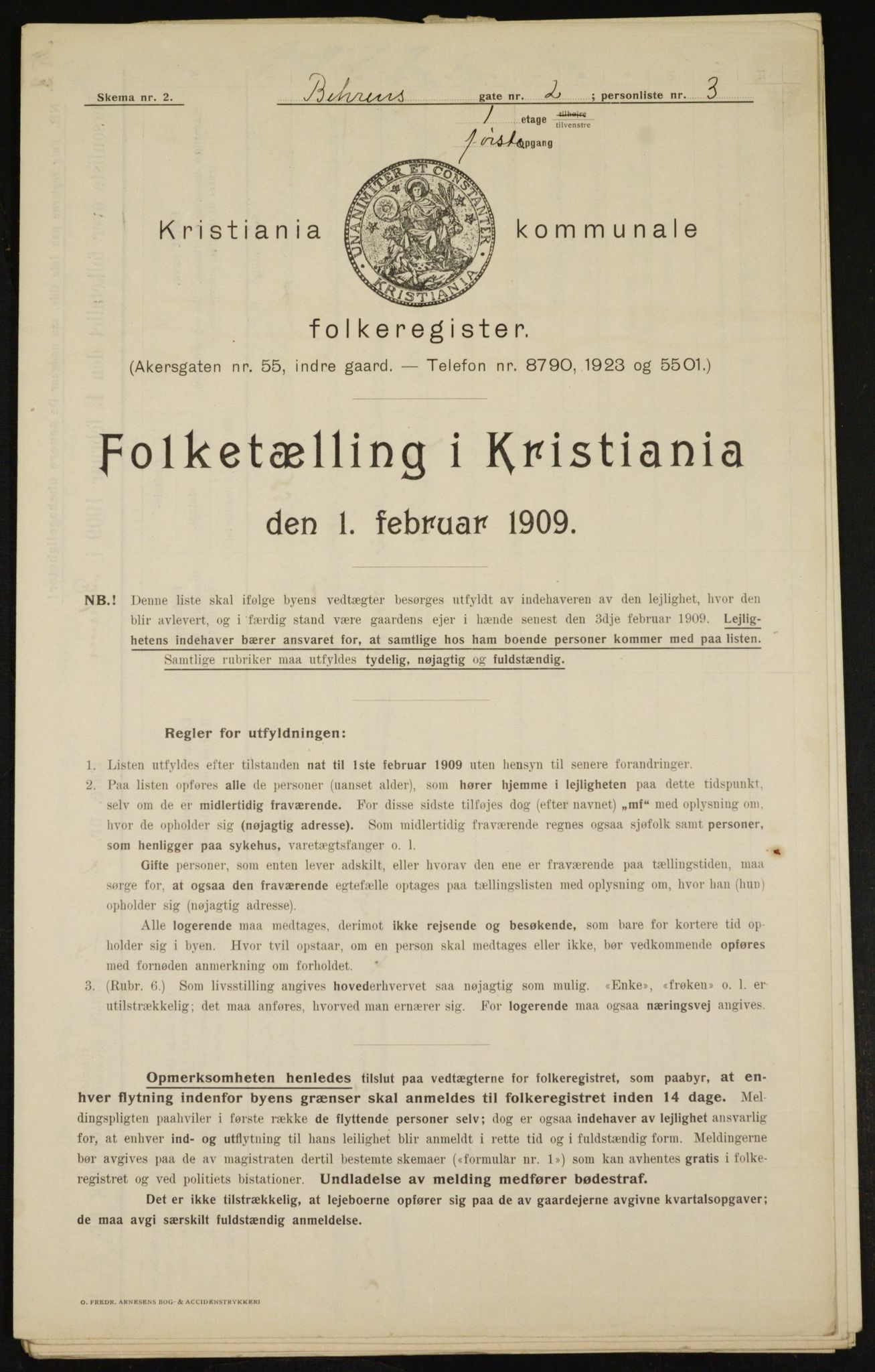 OBA, Kommunal folketelling 1.2.1909 for Kristiania kjøpstad, 1909, s. 3131