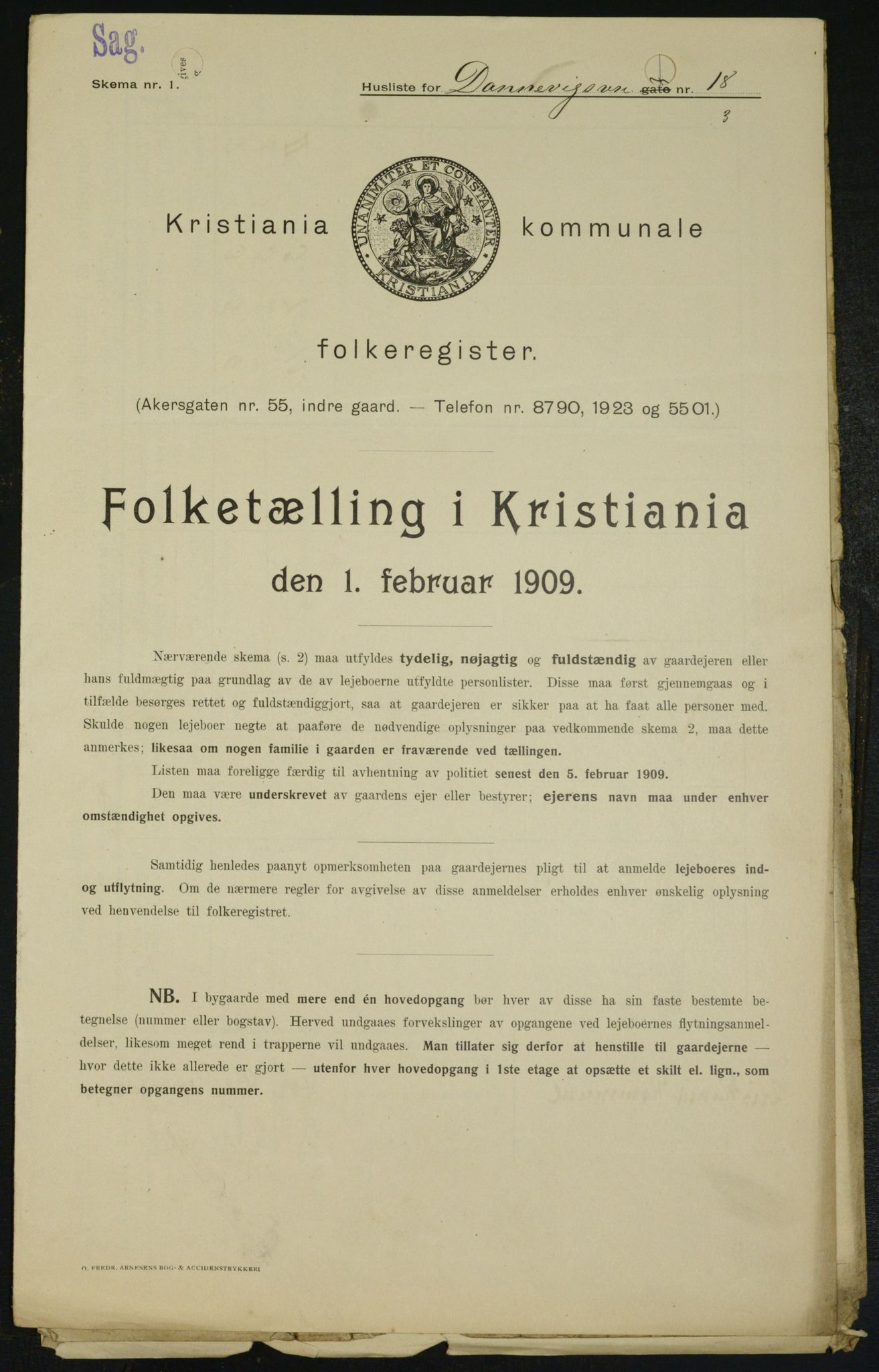 OBA, Kommunal folketelling 1.2.1909 for Kristiania kjøpstad, 1909, s. 13996