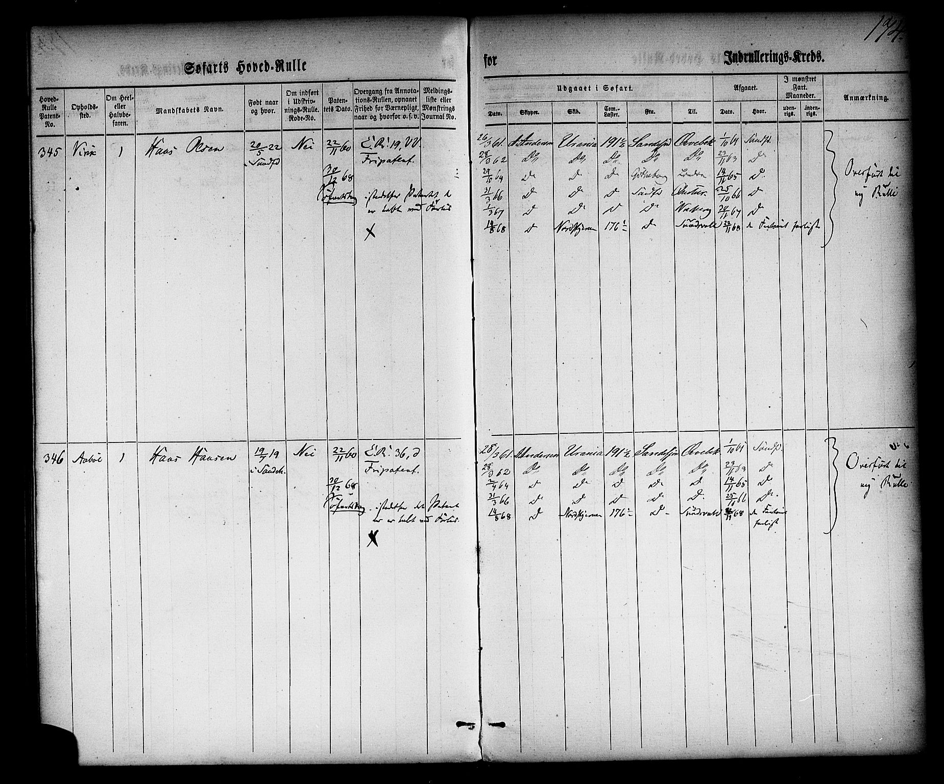 Sandefjord innrulleringskontor, AV/SAKO-A-788/F/Fb/L0001: Hovedrulle, 1860-1861, s. 197